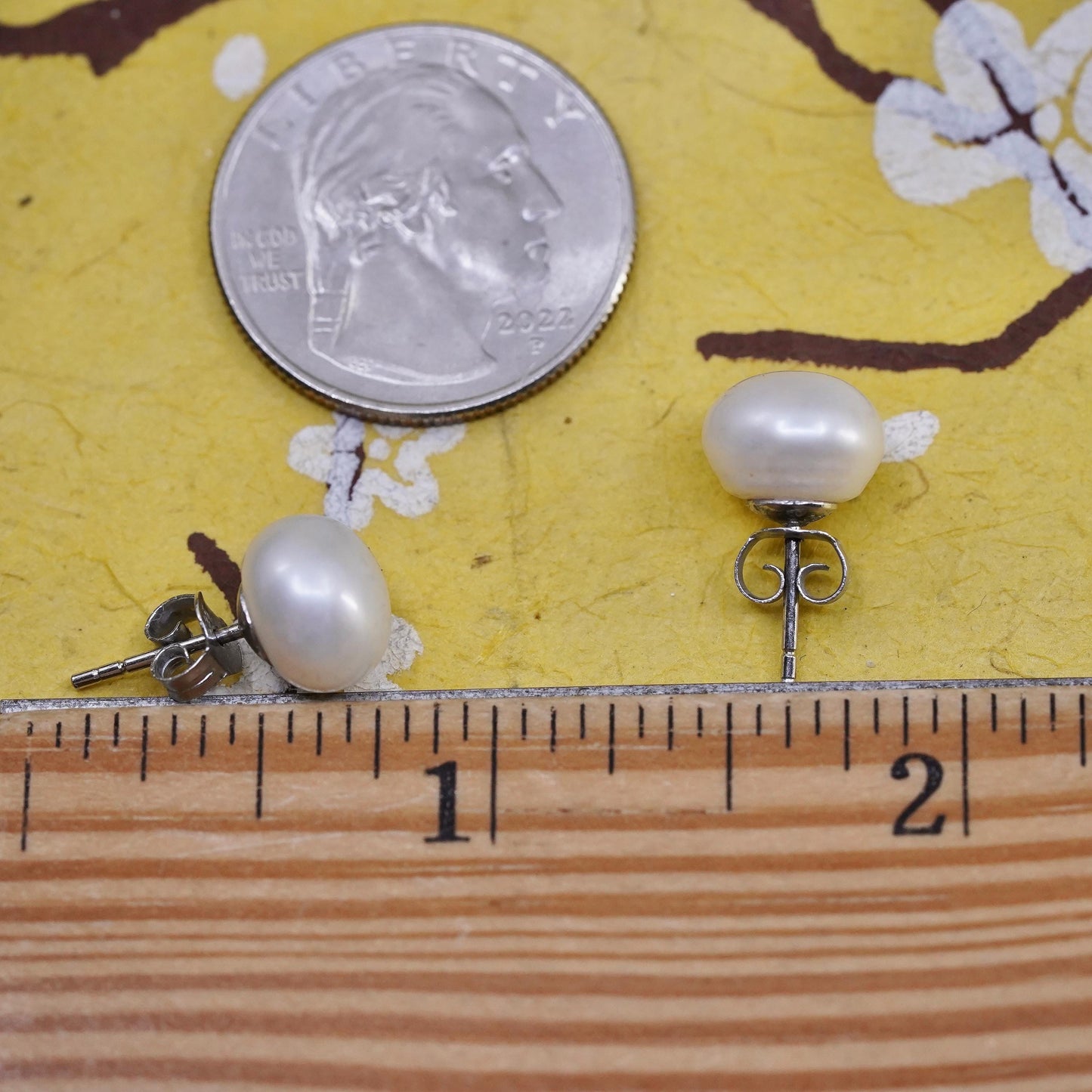 8mm, Vintage 925 Sterling silver handmade studs earrings white pearl