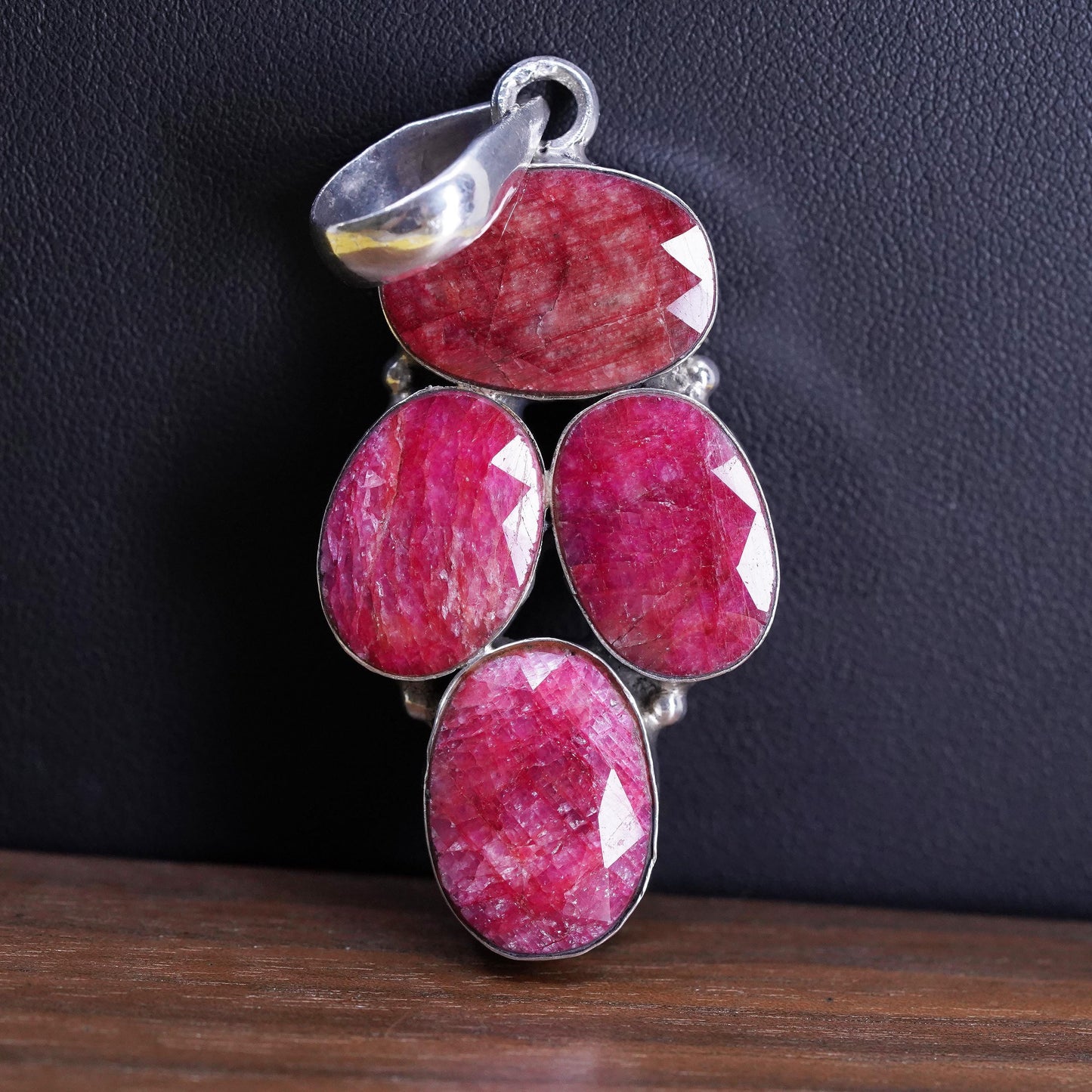 Vintage Sterling 925 silver handmade pendant with oval red Indian ruby stone