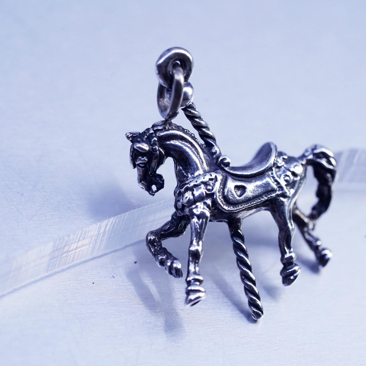 VTG Sterling Silver 925 Carousel Horse Charm Pendant, Merry Go Amusement Park