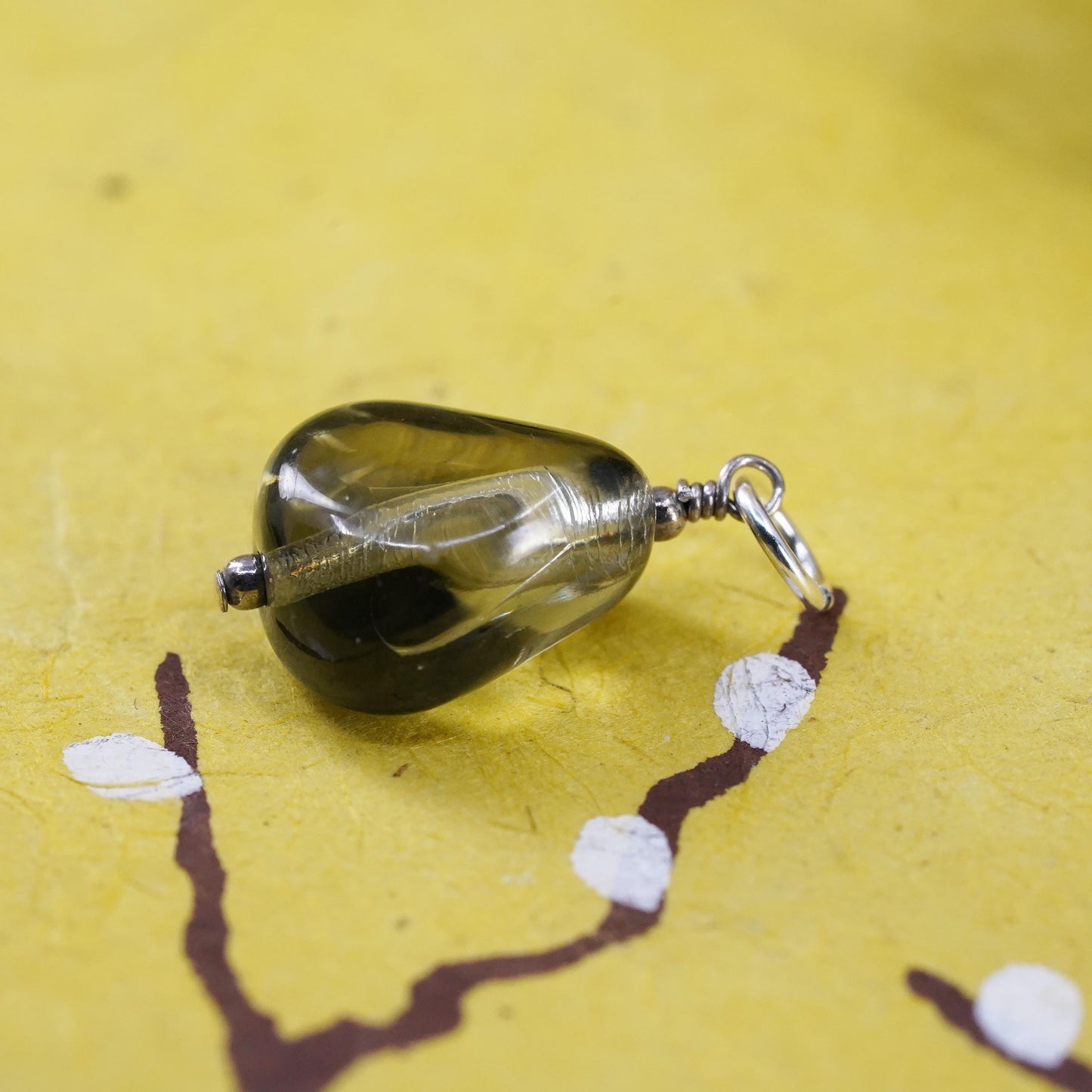 Vintage Sterling silver handmade pendant, 925 charm with smoky quartz nugget