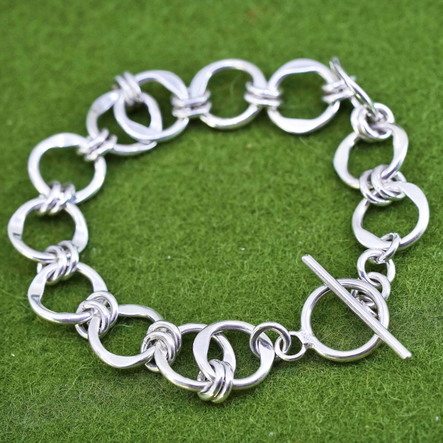 7", Vintage sterling silver charm bracelet, 925 bold circle link chain