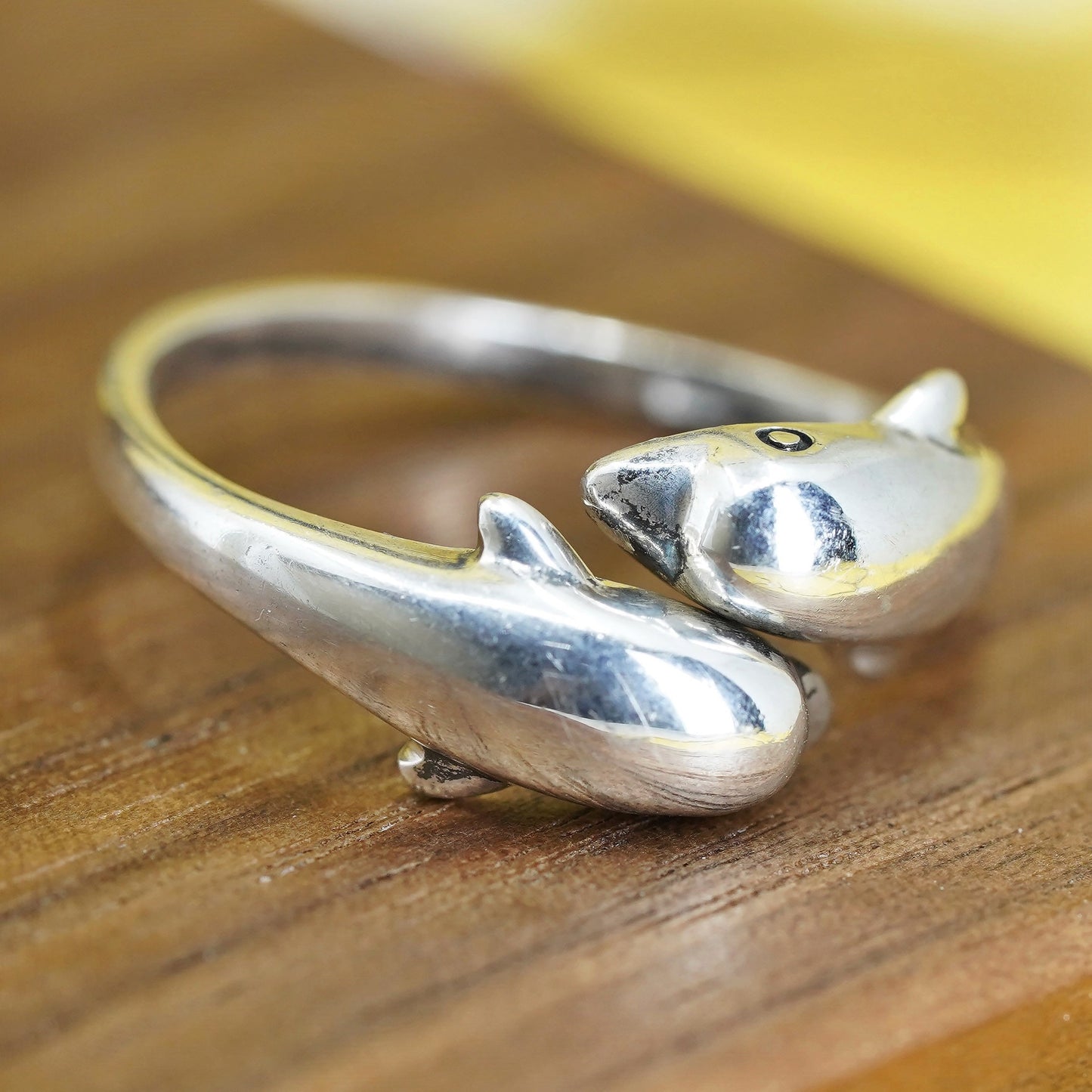 Size adjustable, Sterling silver handmade ring, 925 wrap lover dolphin band