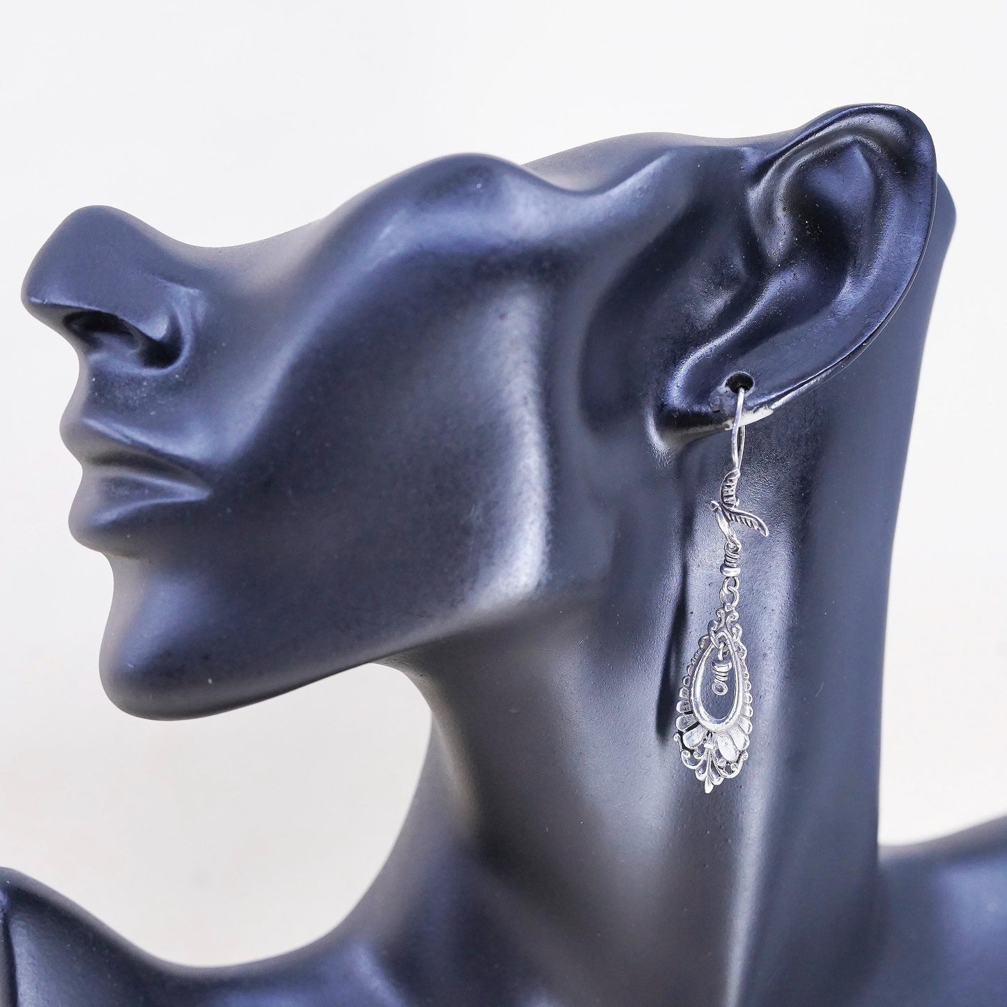 Southwestern Sterling Silver Swallow Bird Dangles, Teardrop Filigree Earrings