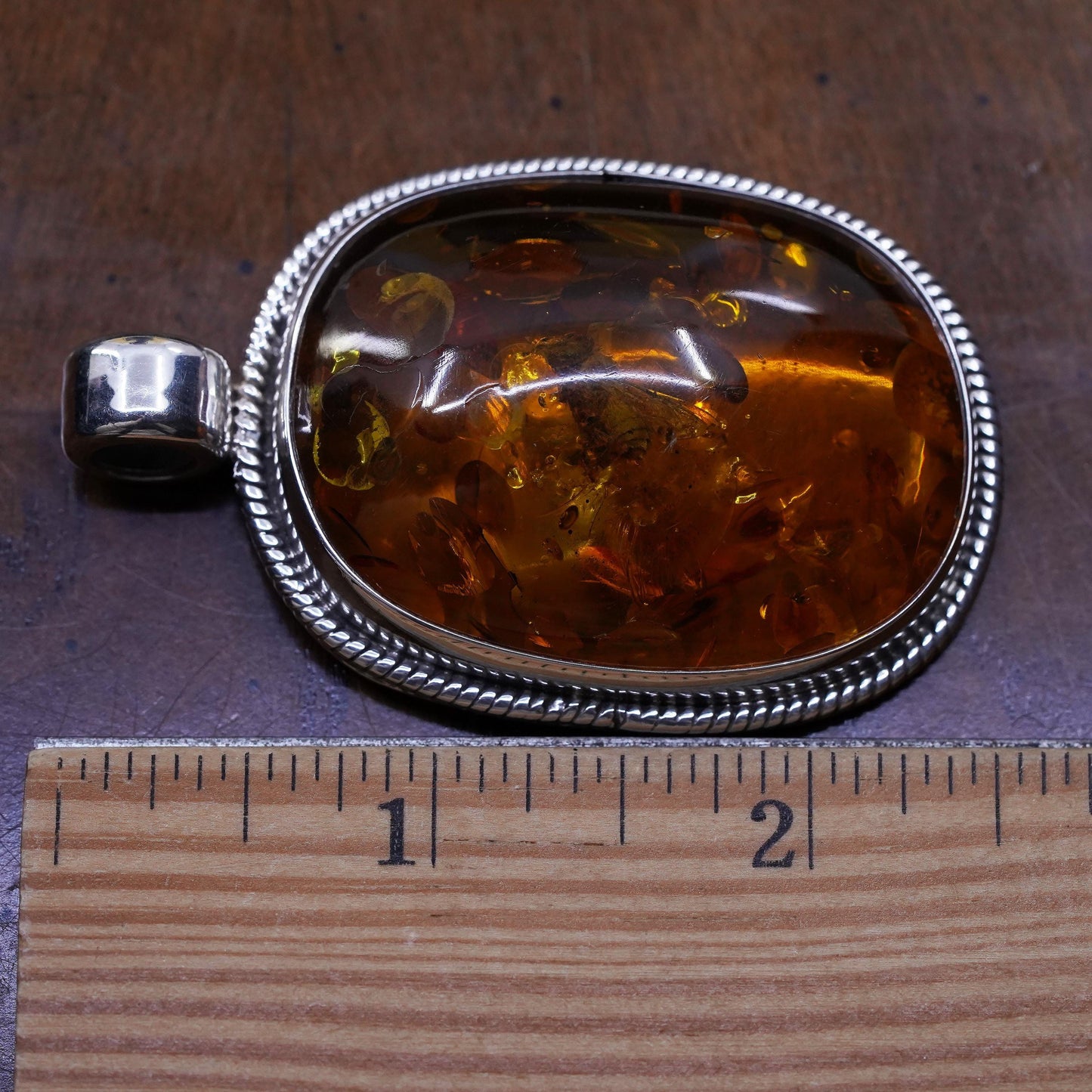 Vintage modern Sterling 925 silver handmade huge pendant with amber pendant