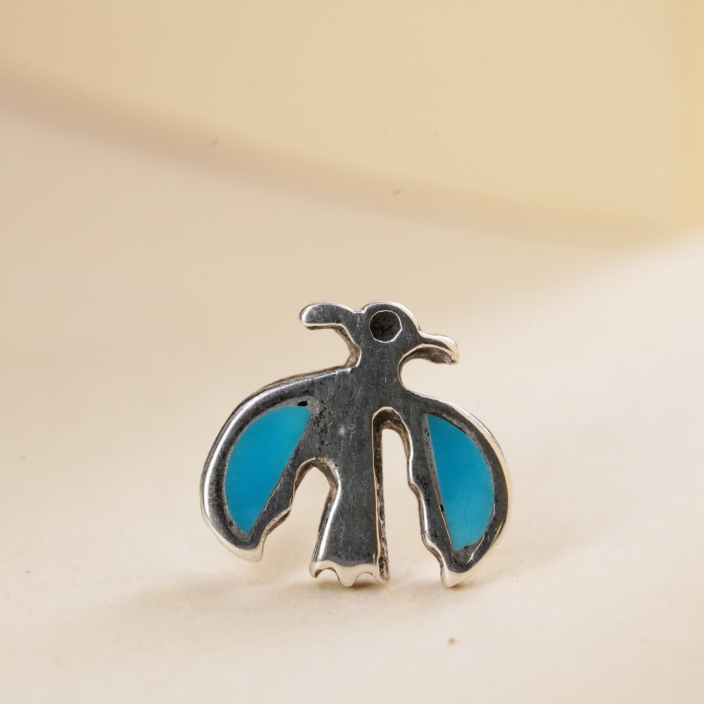 southwestern Sterling 925 silver thunderbird stud w/ turquoise, single earring
