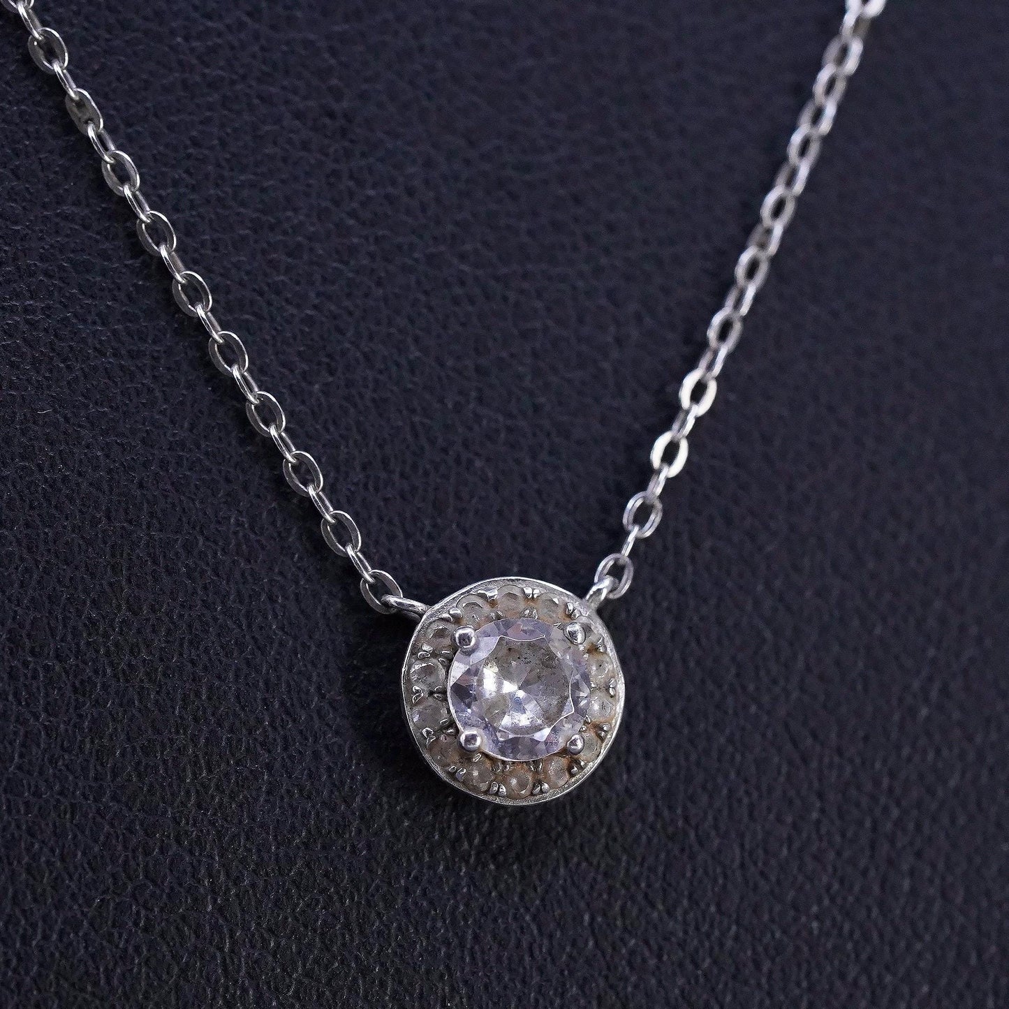 16+2", vintage Sterling silver necklace, 925 circle chain cluster cz pendant
