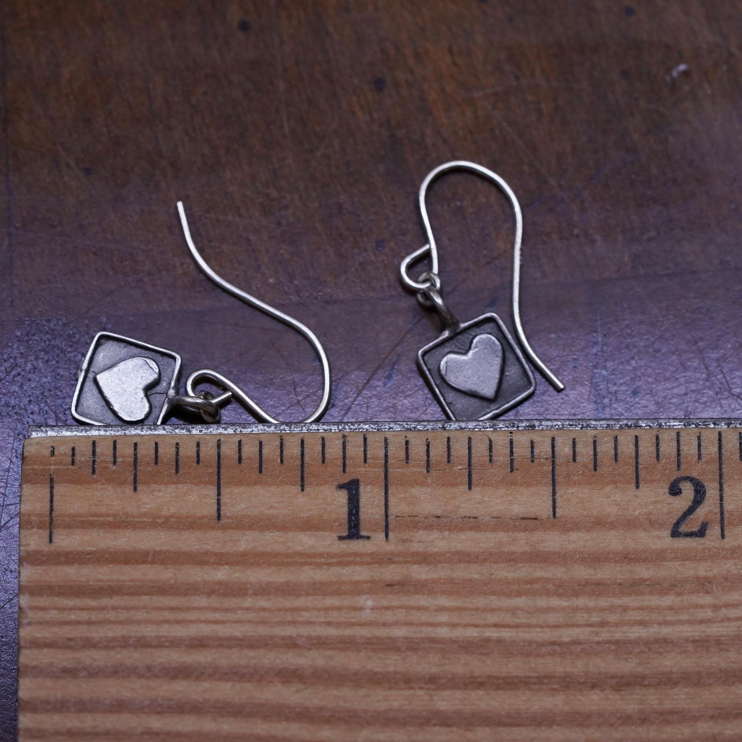 Vintage Sterling silver handmade earrings, 925 heart drops