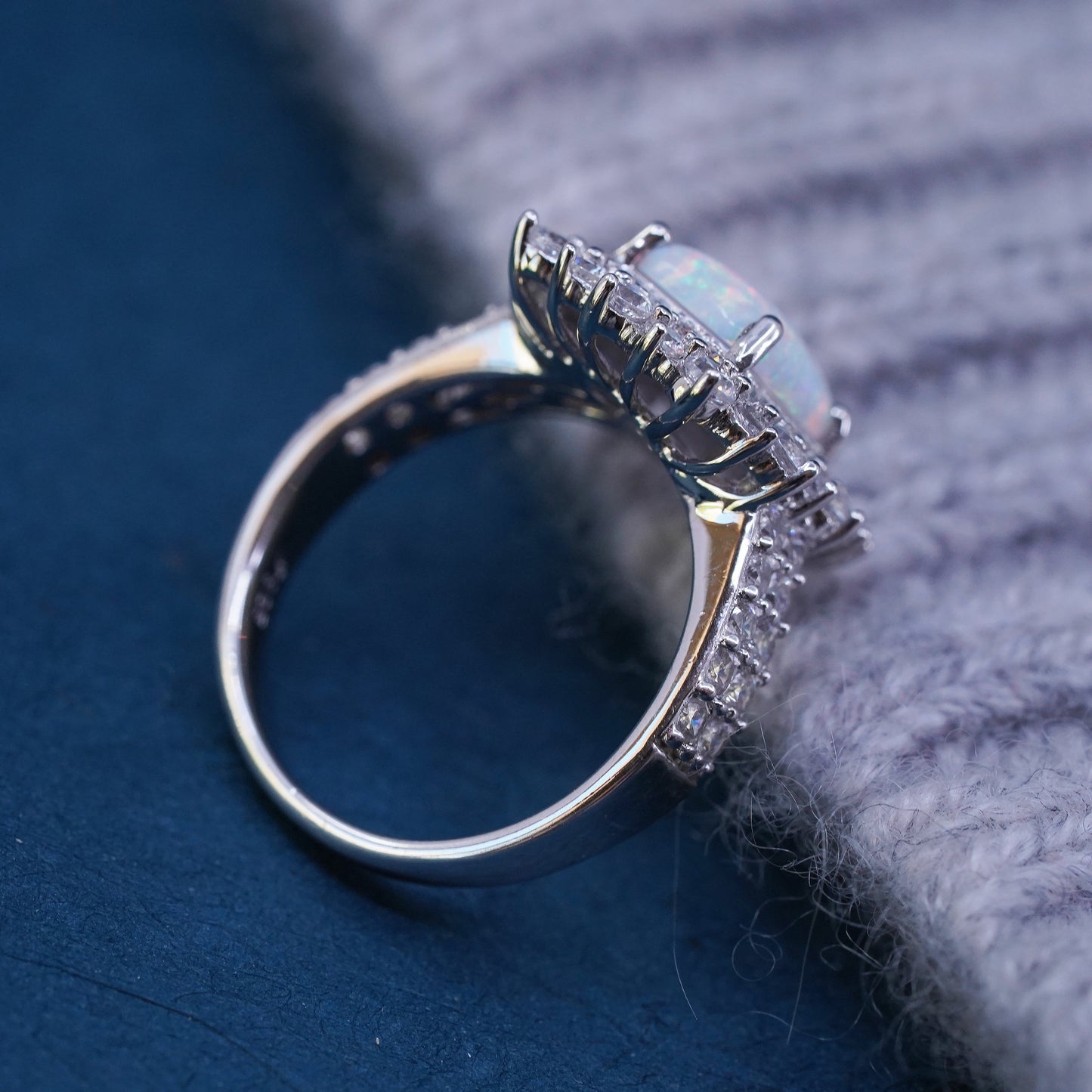 Size 7, vintage sterling 925 silver handmade ring with opal and cz