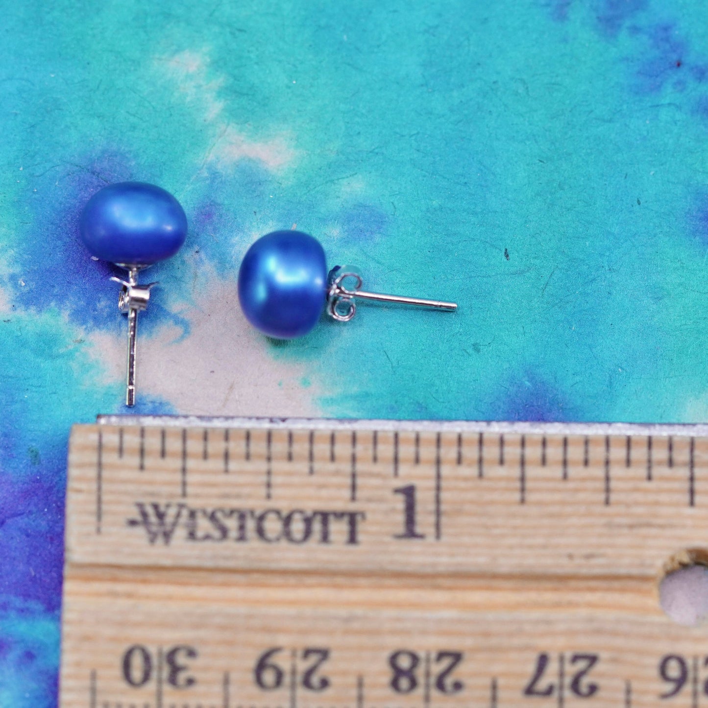 7mm, Sterling 925 silver with blue freshwater pearl studs earrings