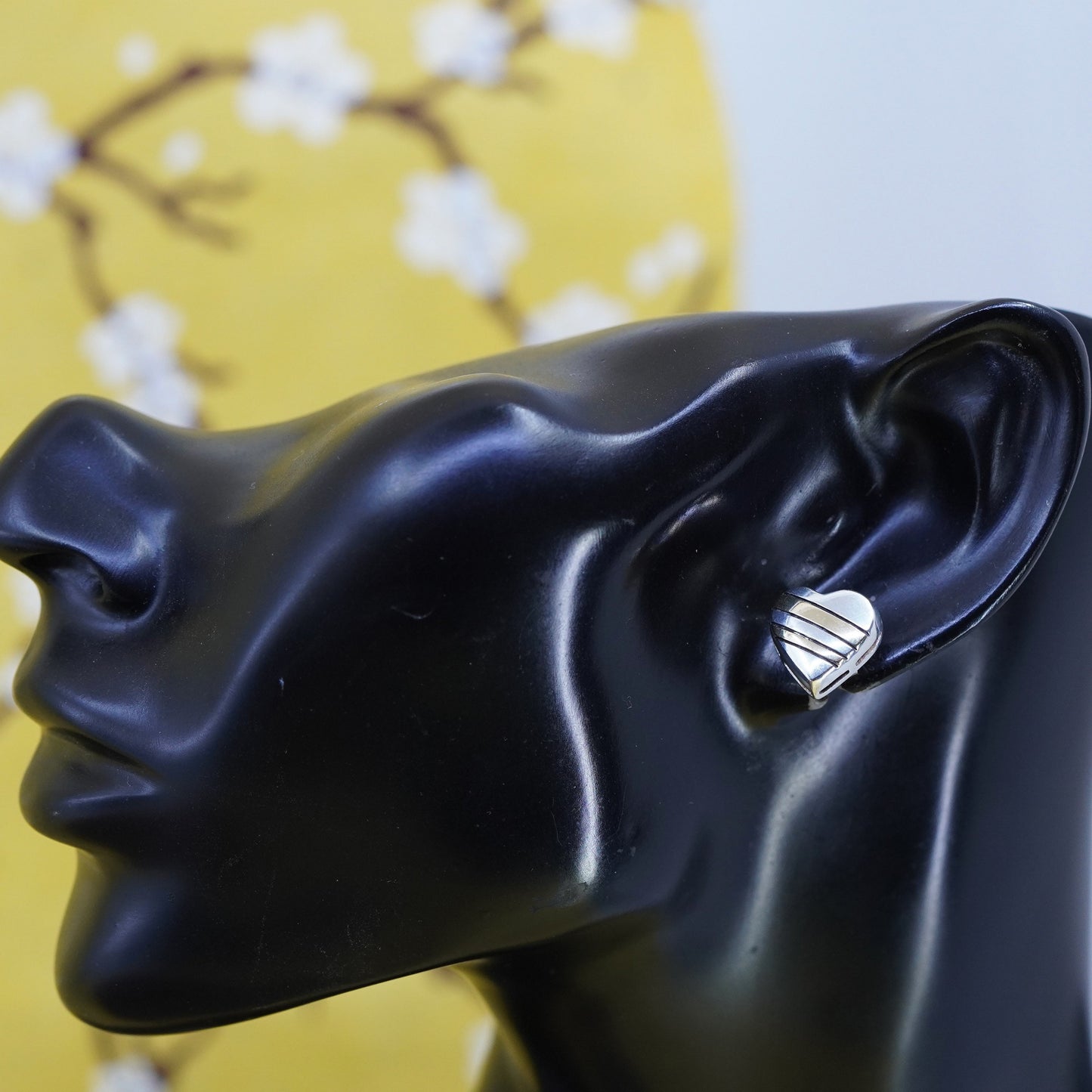 1”, vintage WR 18K gold accent with sterling silver handmade heart earrings