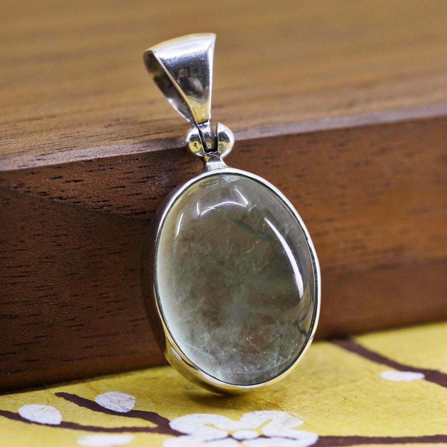 Vintage Sterling silver handmade pendant, 925 oval with prehnite