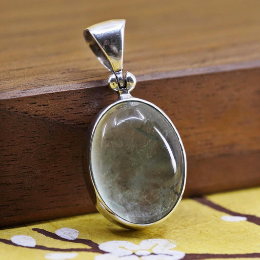 Vintage Sterling silver handmade pendant, 925 oval with prehnite
