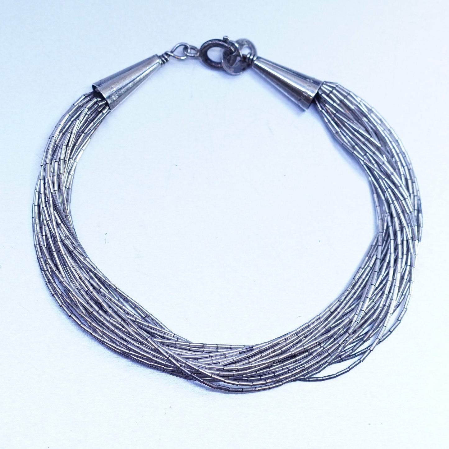 7”, VTG Sterling 925 silver handmade bracelet, multi 30 strands liquid chain