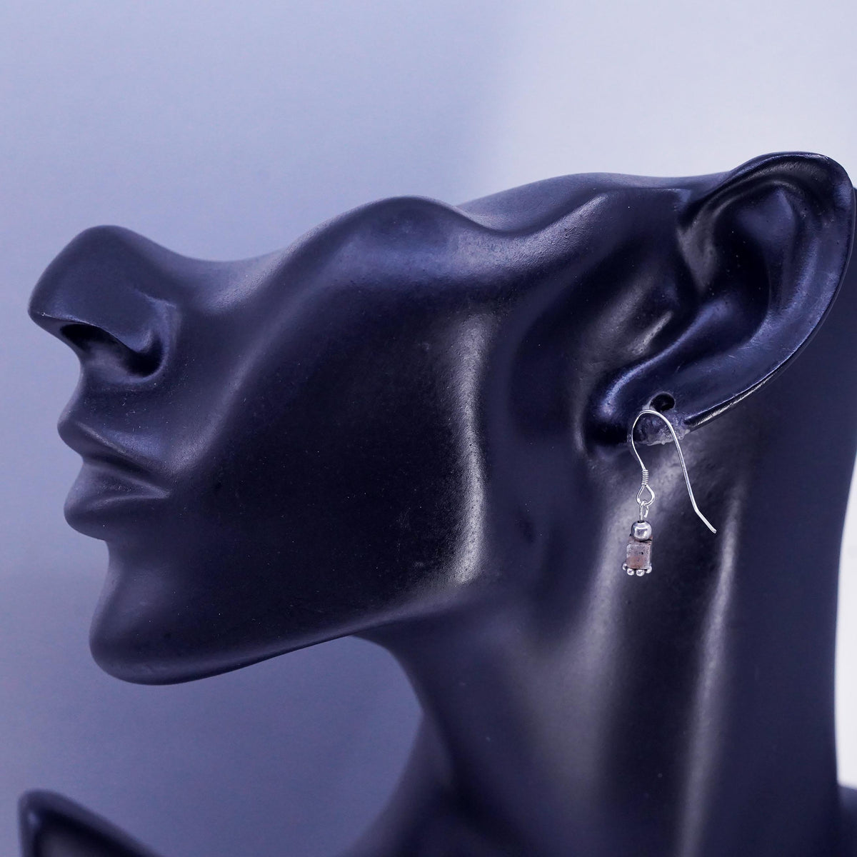 Vintage Sterling Silver handmade Earrings, 925 Silver with Agate Inlay