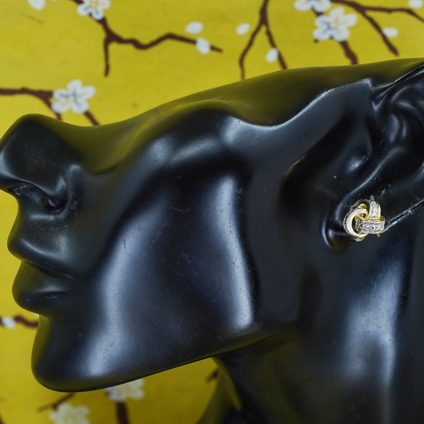 vtg vermeil gold over Sterling 925 silver entwined studs w/ diamond, earrings