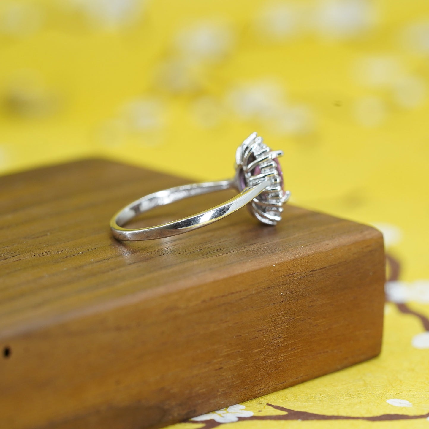 Size 11.5, vintage Sterling 925 silver handmade ring with pink cz