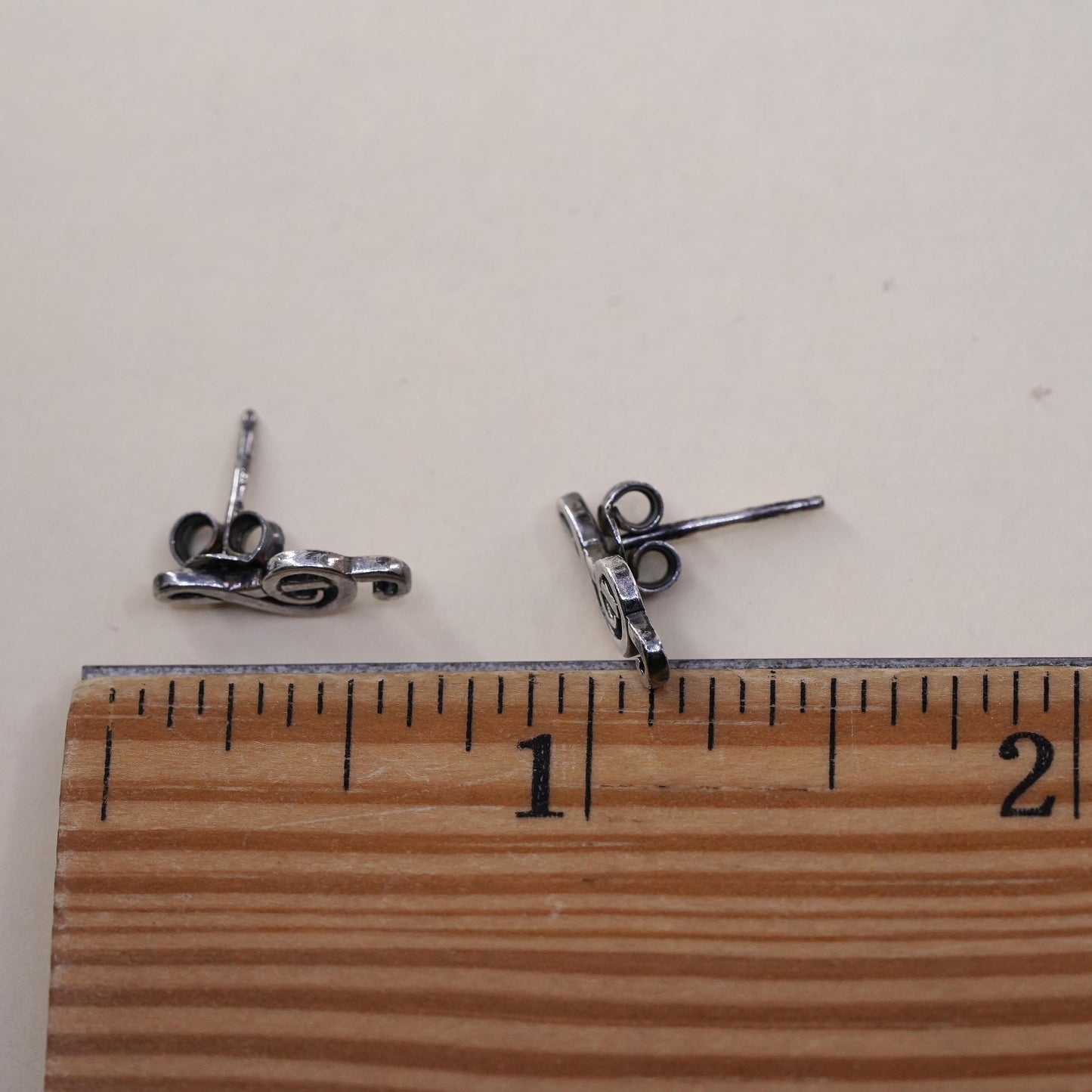 Vintage sterling silver handmade studs, 925 music note earrings