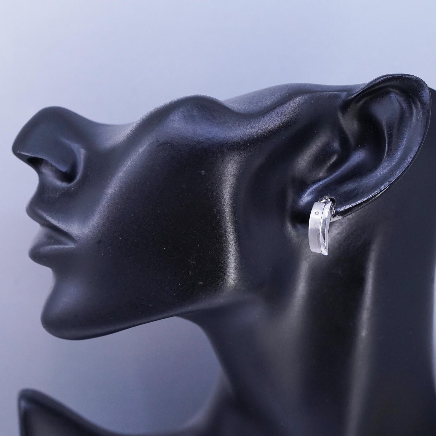 Vintage modern GHA Sterling 925 silver earrings, studs with diamond inlay