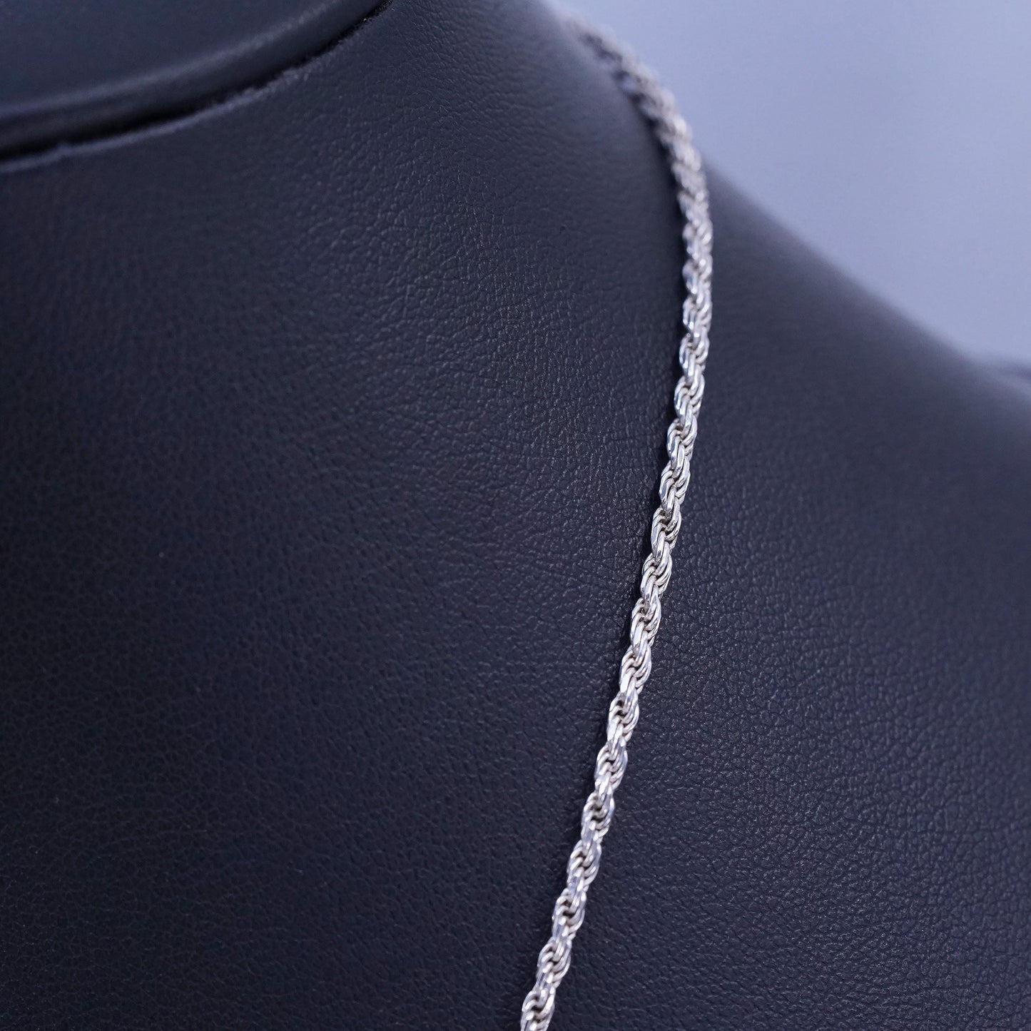 18” 2mm, vintage Italian Sterling 925 silver diamond cut rope chain necklace