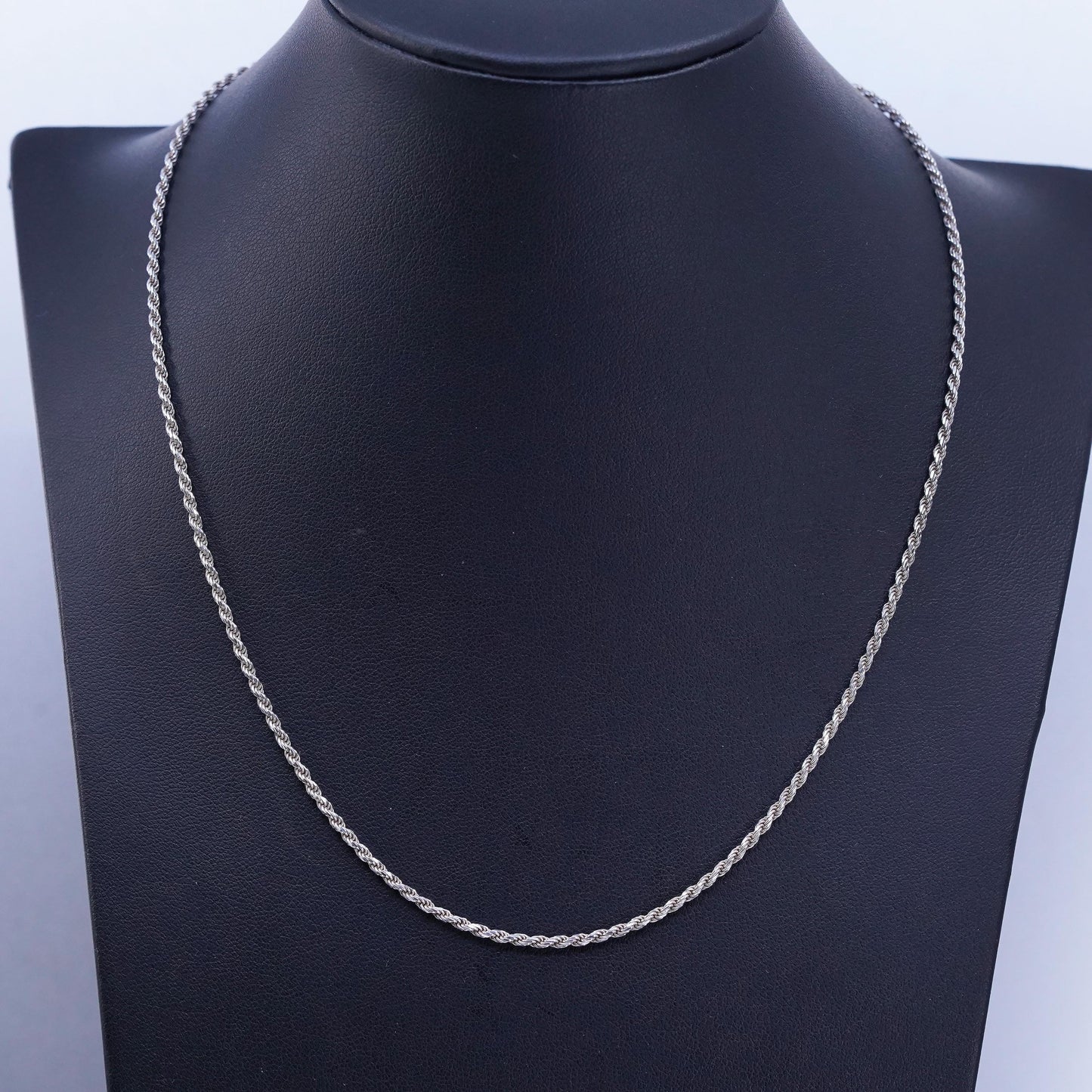 18” 2mm, vintage Italian Sterling 925 silver Singapore rope chain necklace