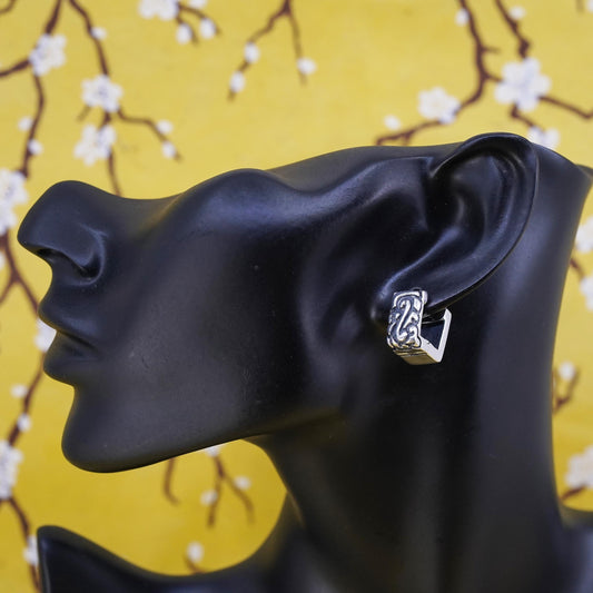 0.5", Zina Sterling silver textured hoop earrings, 925 square huggie studs