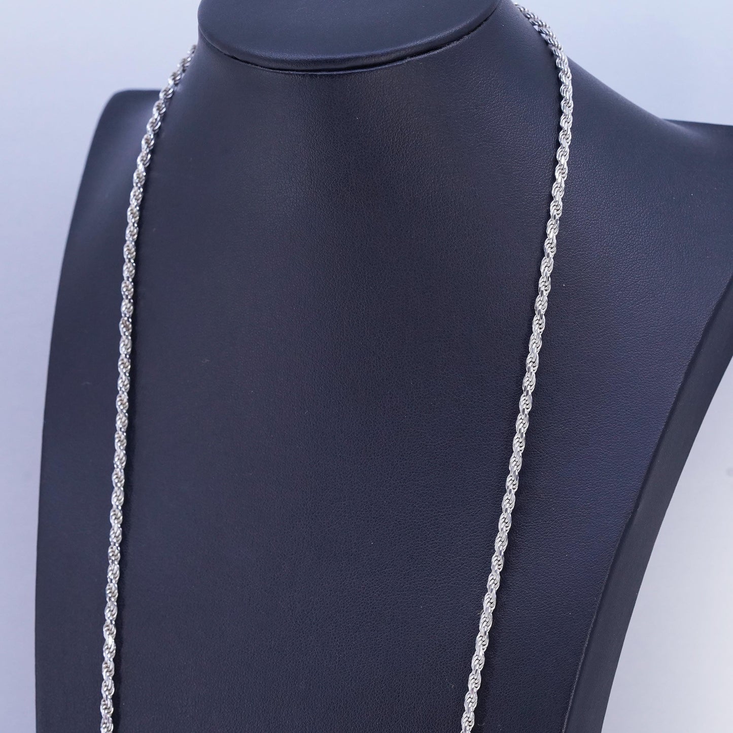 30" 3mm, vintage Italian Sterling 925 silver diamond cut rope chain necklace