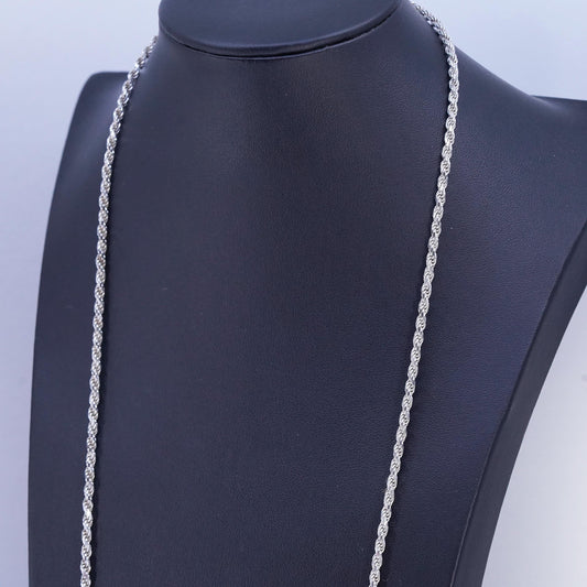 30" 3mm, vintage Italian Sterling 925 silver diamond cut rope chain necklace