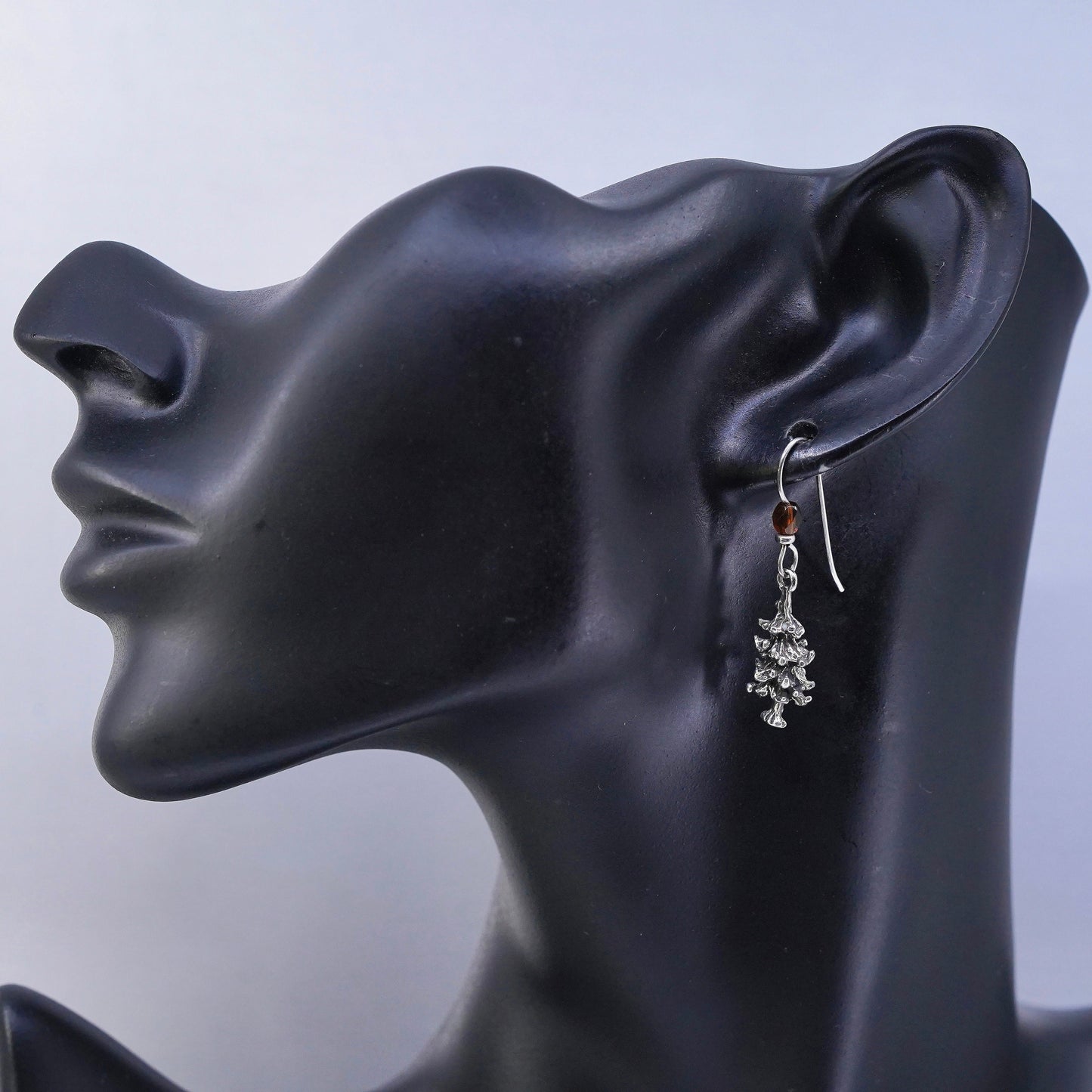 Vintage Sterling 925 silver handmade Christmas tree earrings with citrine