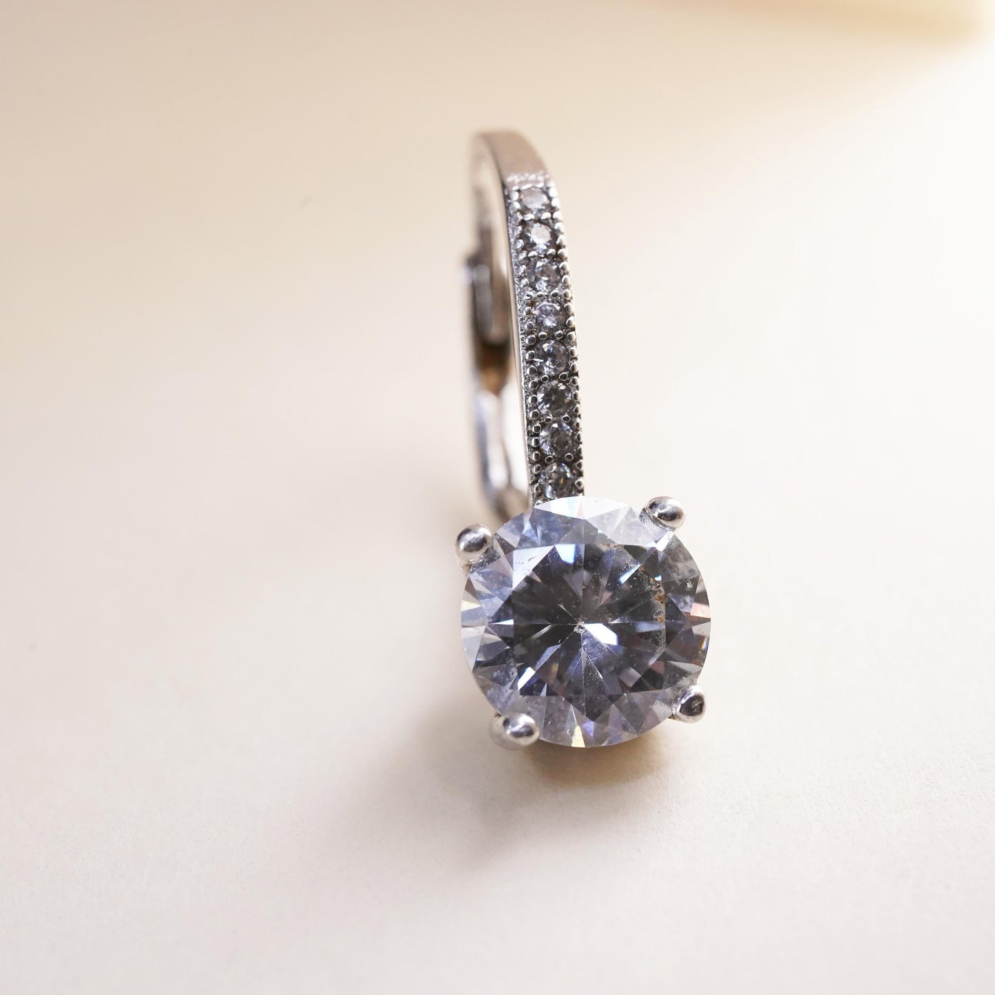 Fashion sterling silver single earring, 925 dangle with clear Cz and lever back