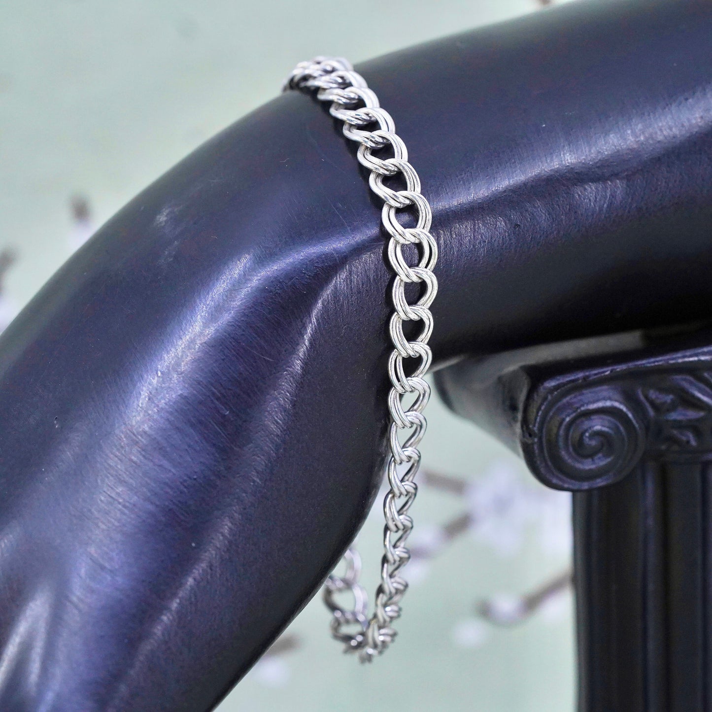 7.25", 7mm, Vintage sterling silver bracelet, 925 double curb chain