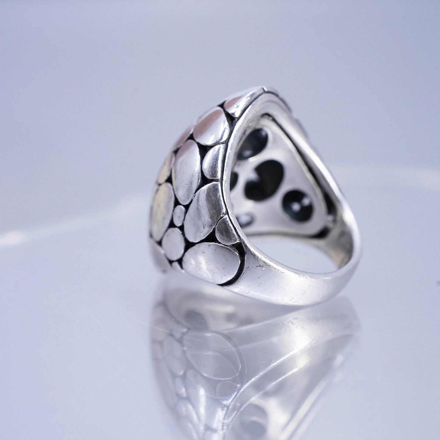 Size 7, Sterling Silver Cocktail Ring 925 Silver Statement Pebble textured Band