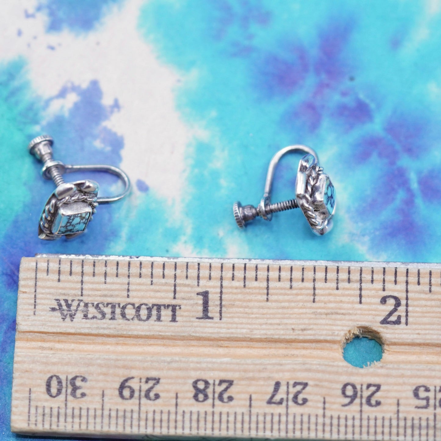 Native American Sterling silver screw back earrings spiderwebbed turquoise