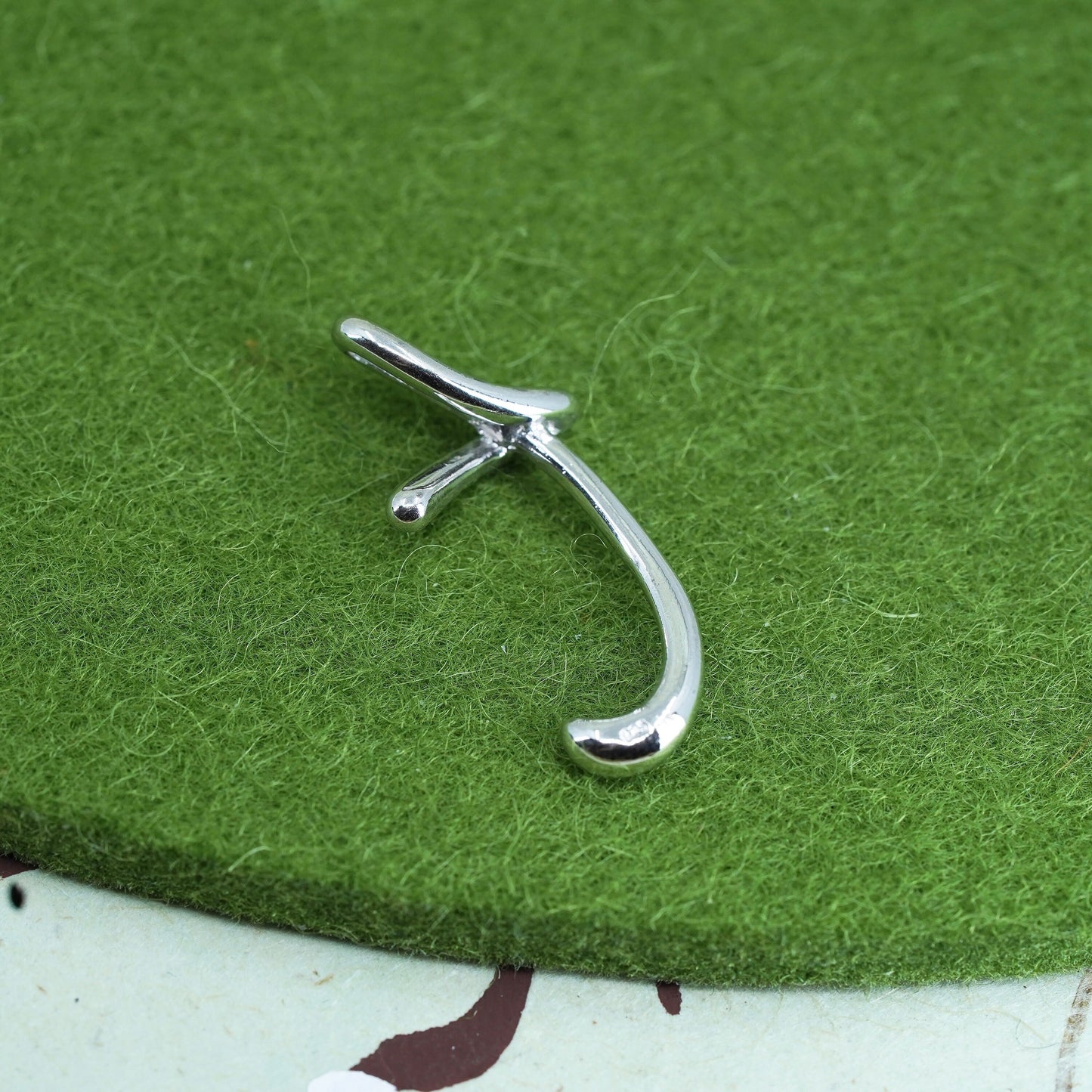 Vintage sterling silver handmade pendant, 925 letter “T” charm