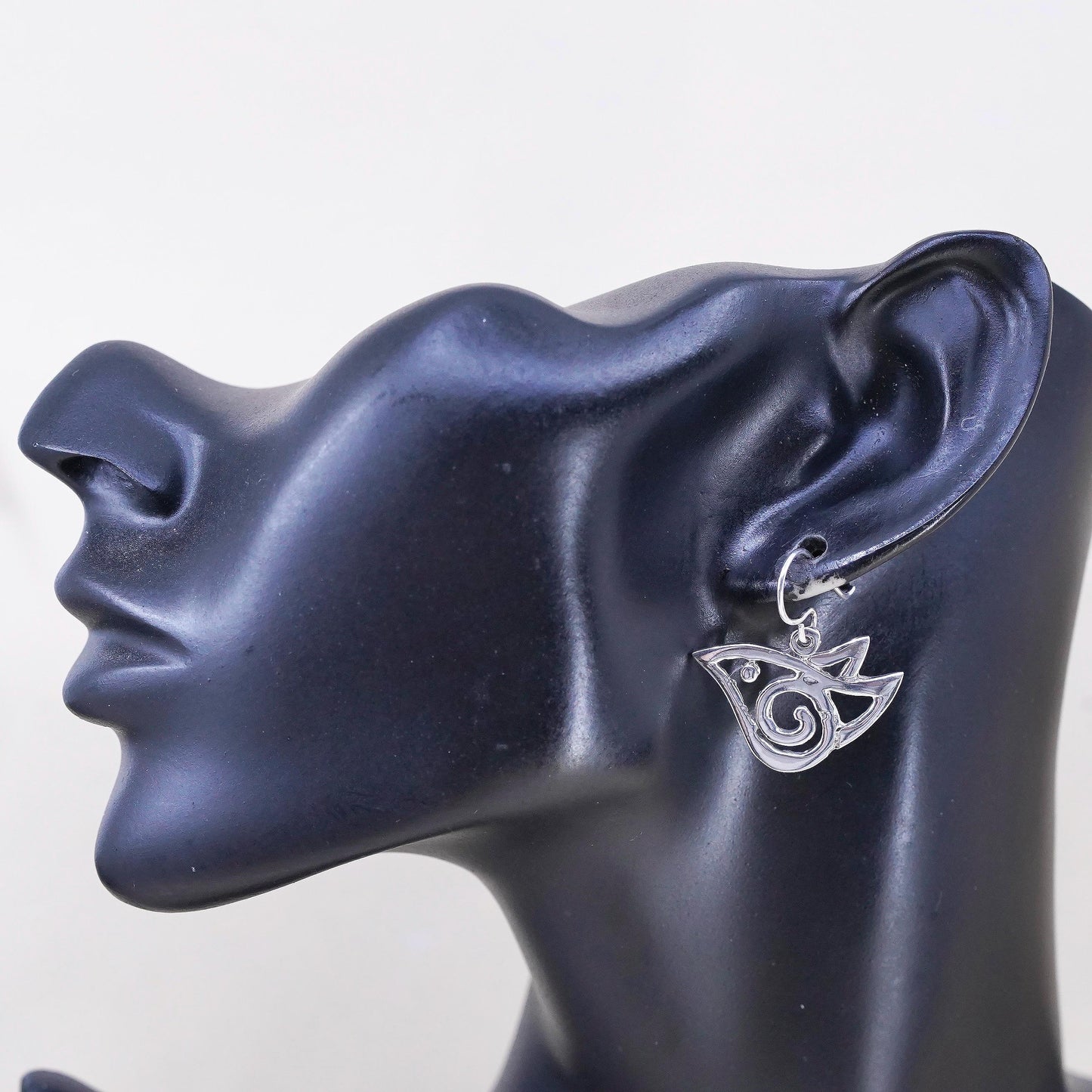 Vintage 925 Sterling Silver Abstract Bird Earrings, Artisan Openwork Dangles