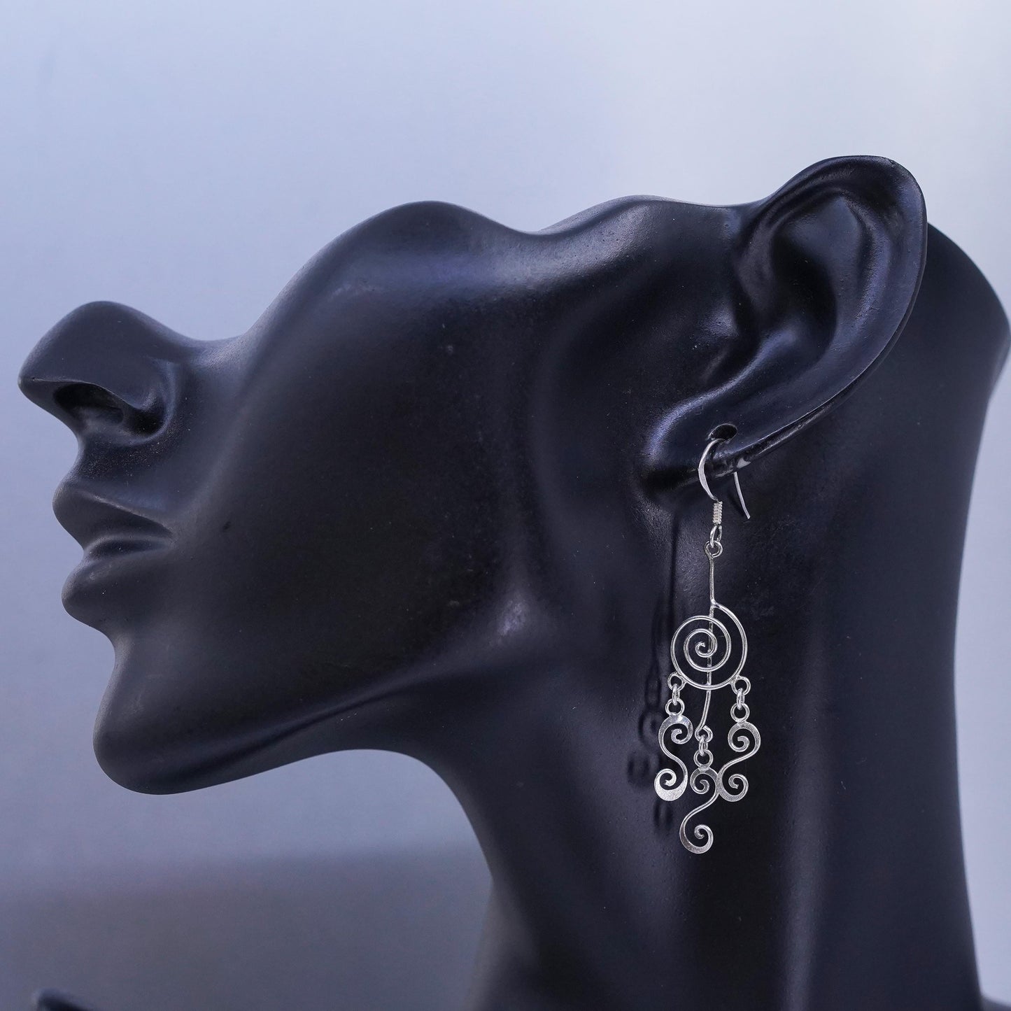 Vintage Sterling 925 silver handmade swirly earrings