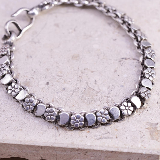 7.25", vintage Sterling silver handmade tennis bracelet, 925 flower links