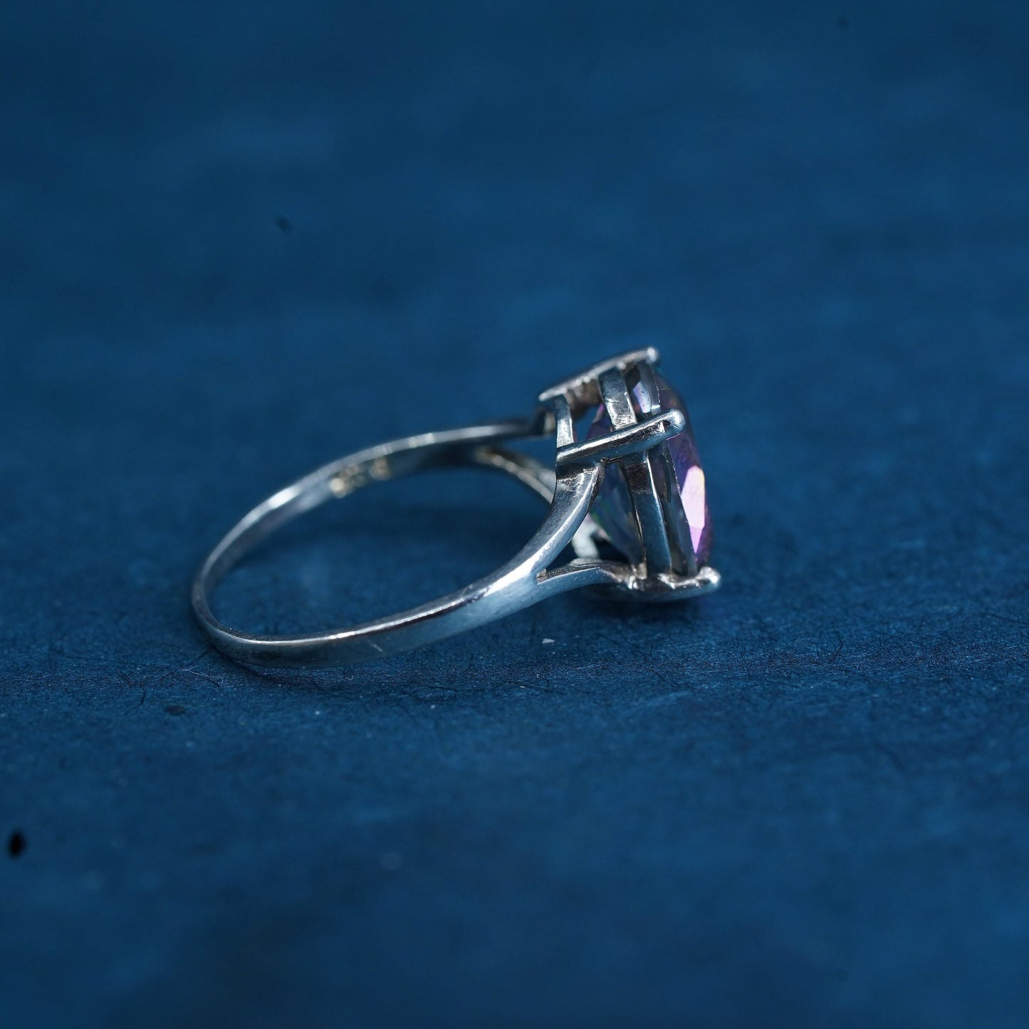 Size 5, vintage sterling 925 silver handmade ring with rainbow quartz