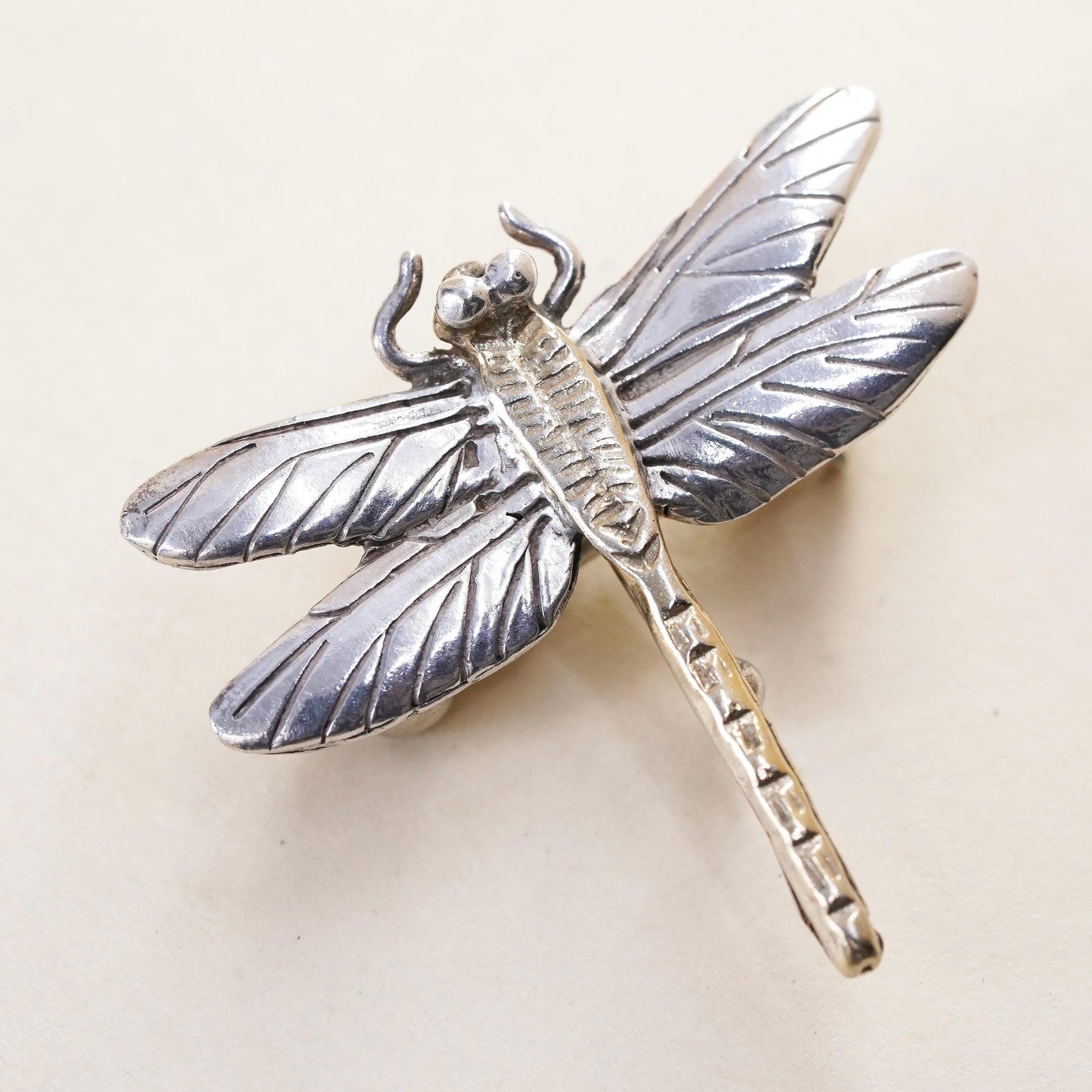Vintage COURTNEY two tone Sterling silver handmade brooch, 925 dragonfly pin