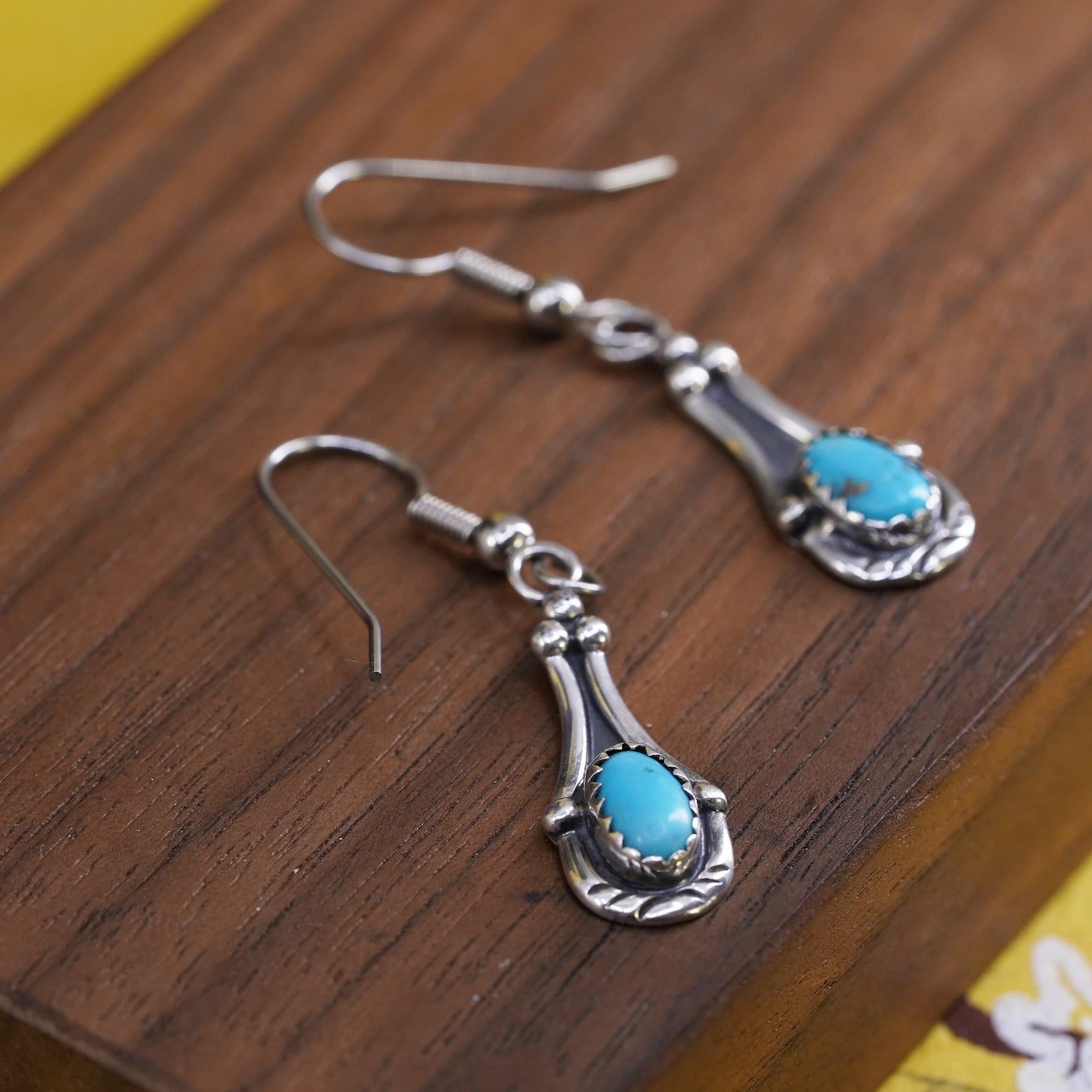 Native American Navajo Lorenzo Sterling 925 silver earrings turquoise
