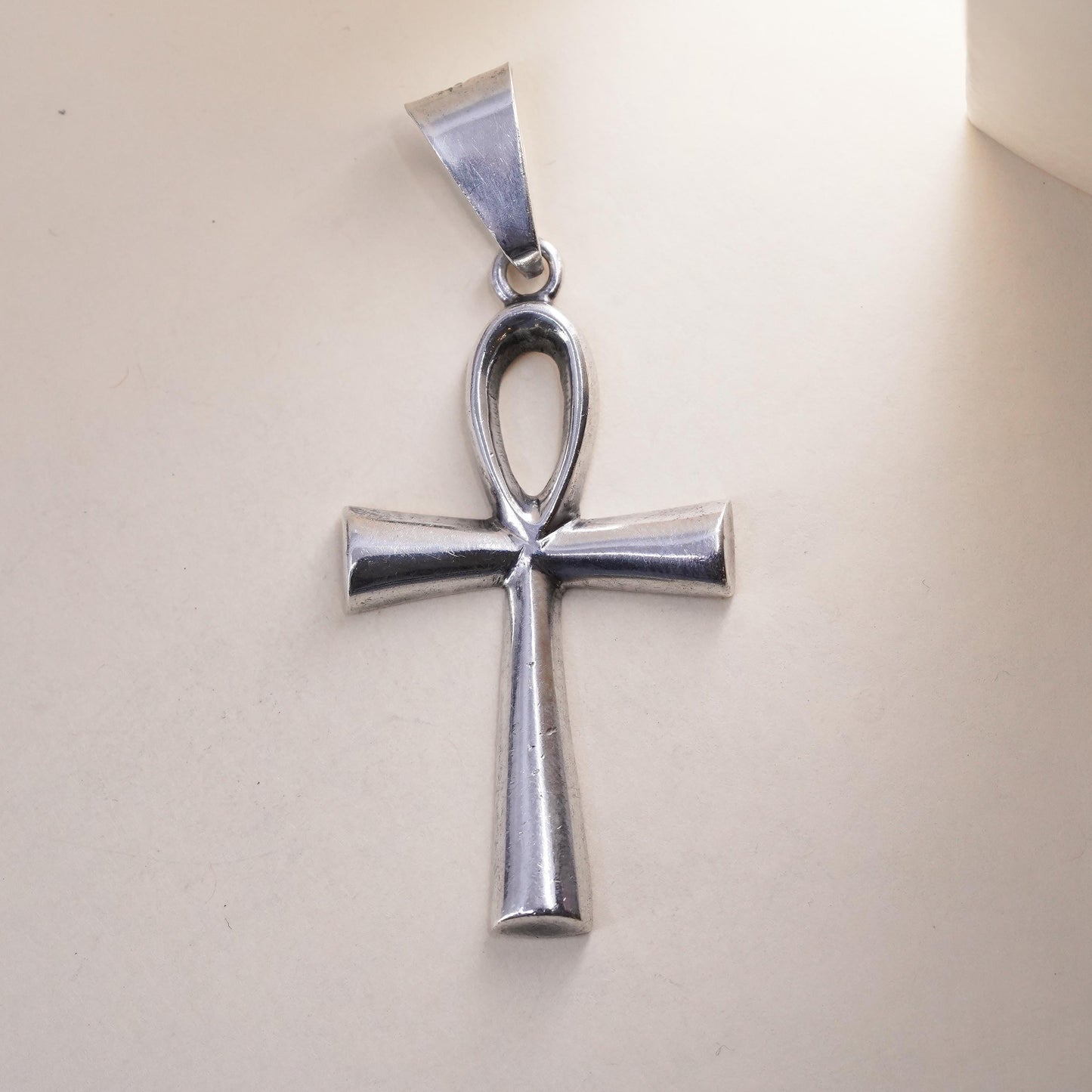 Vintage Mexican Sterling silver handmade pendant, huge solid 925 Egyptian ankh