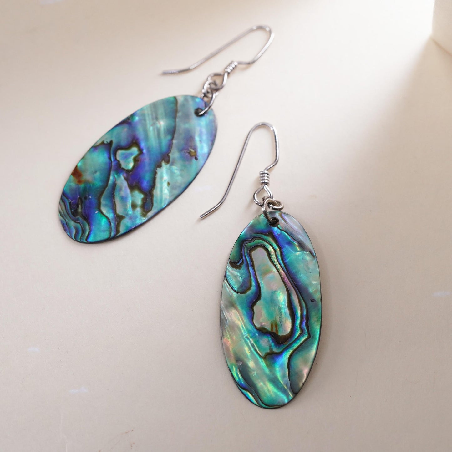 Vintage Mexico sterling 925 silver handmade teardrop earrings with abalone