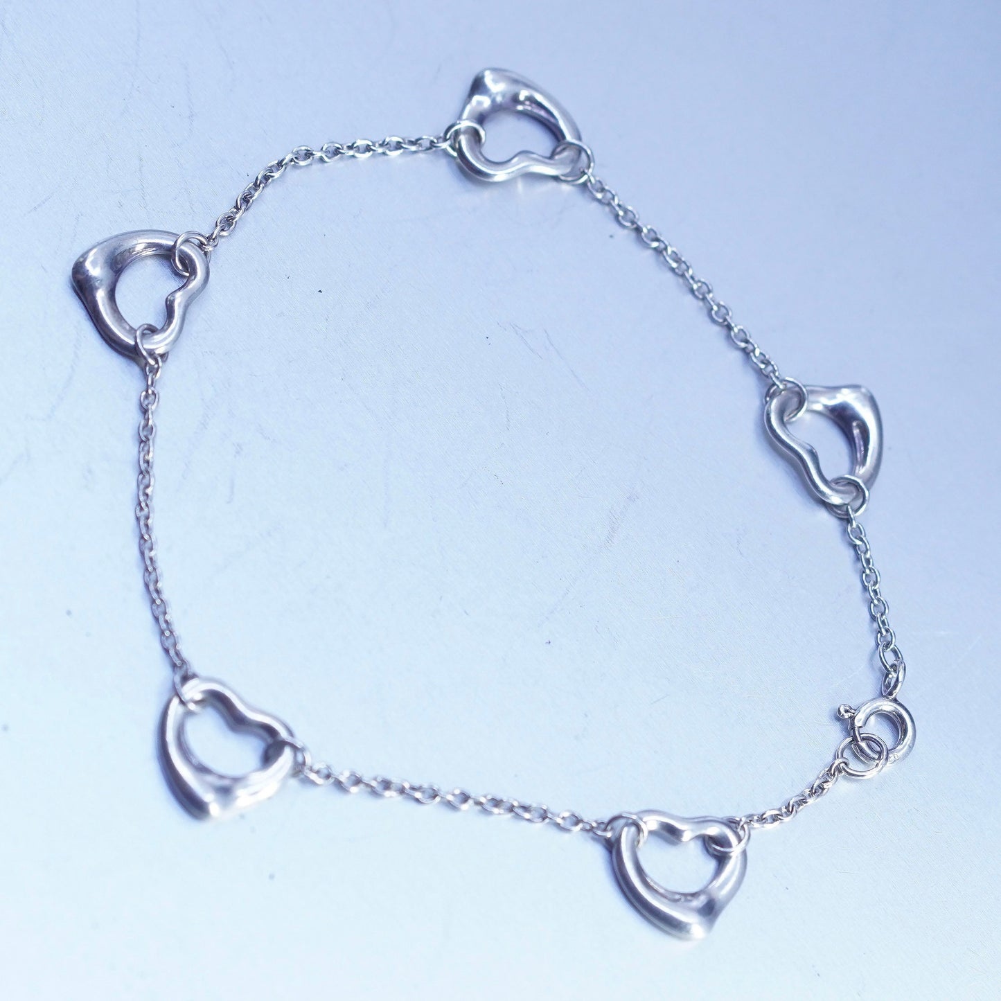 7.5”, Sterling 925 silver handmade bracelet, circle chain with heart charm