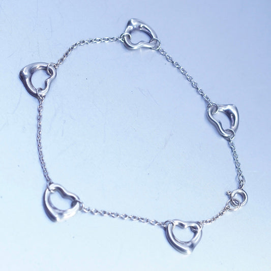 7.5”, Sterling 925 silver handmade bracelet, circle chain with heart charm