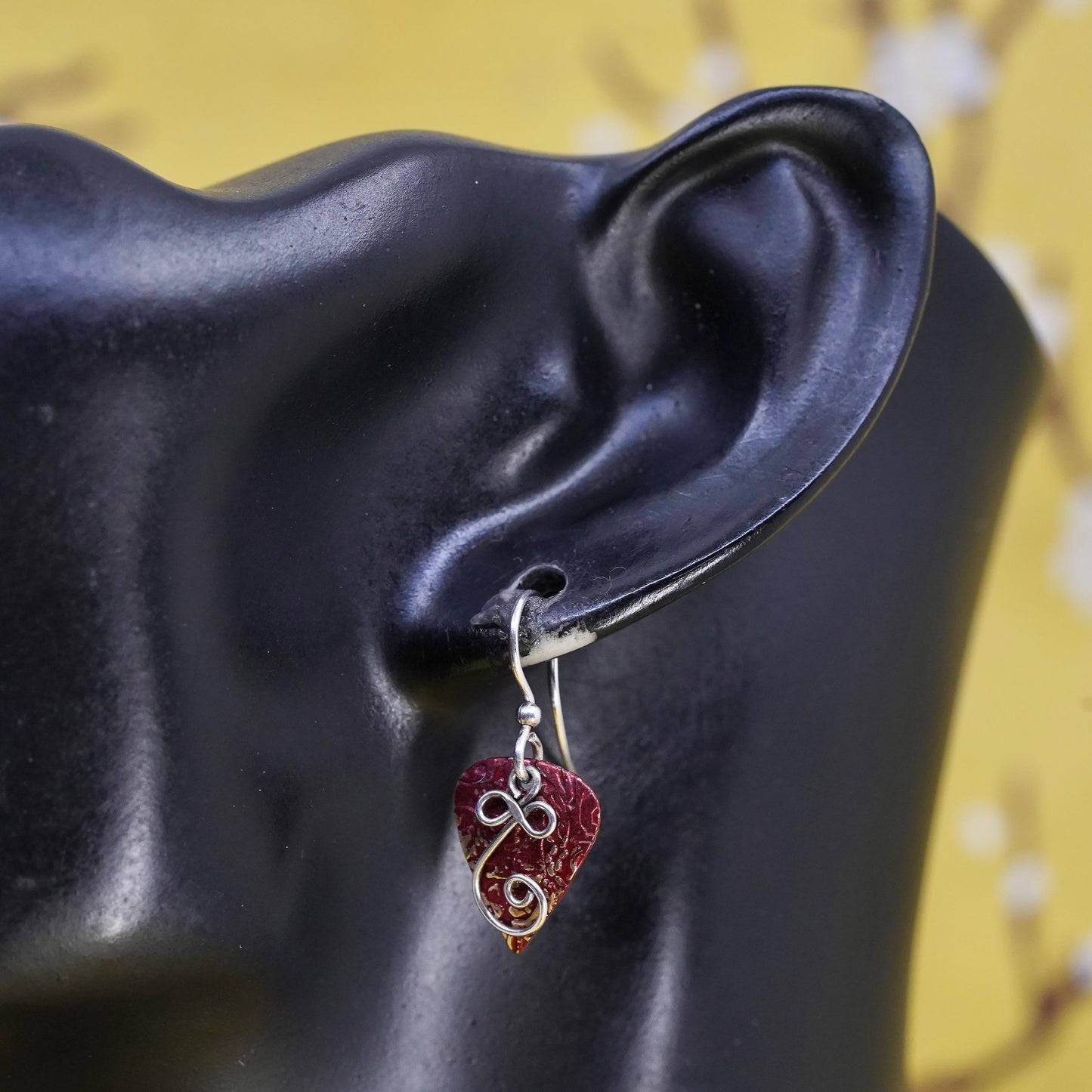 VTG Sterling silver handmade earrings, 925 Hammered disc swirly sprial dangles