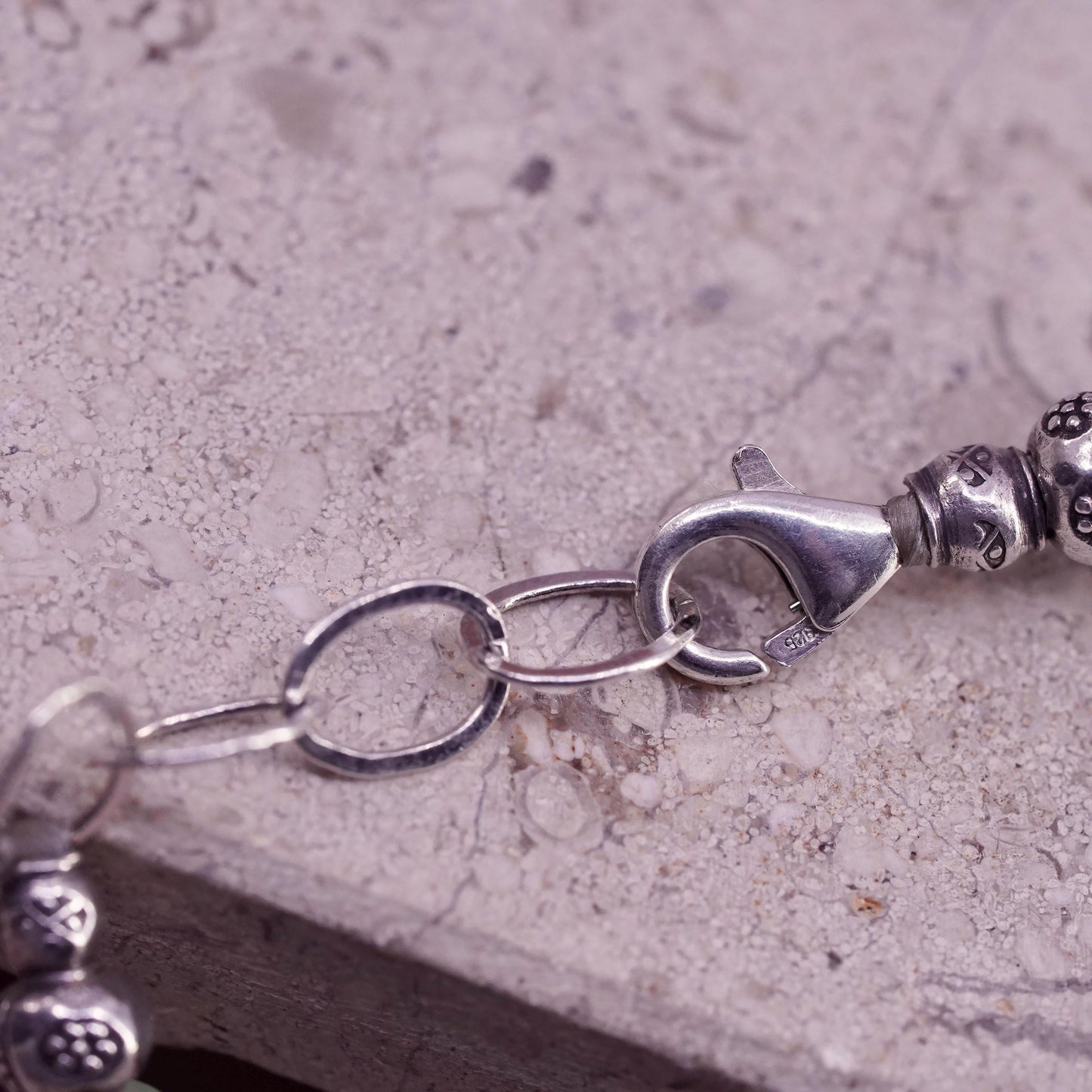 7.25", vintage Sterling 925 silver handmade bracelet with oval prehnite nuggets
