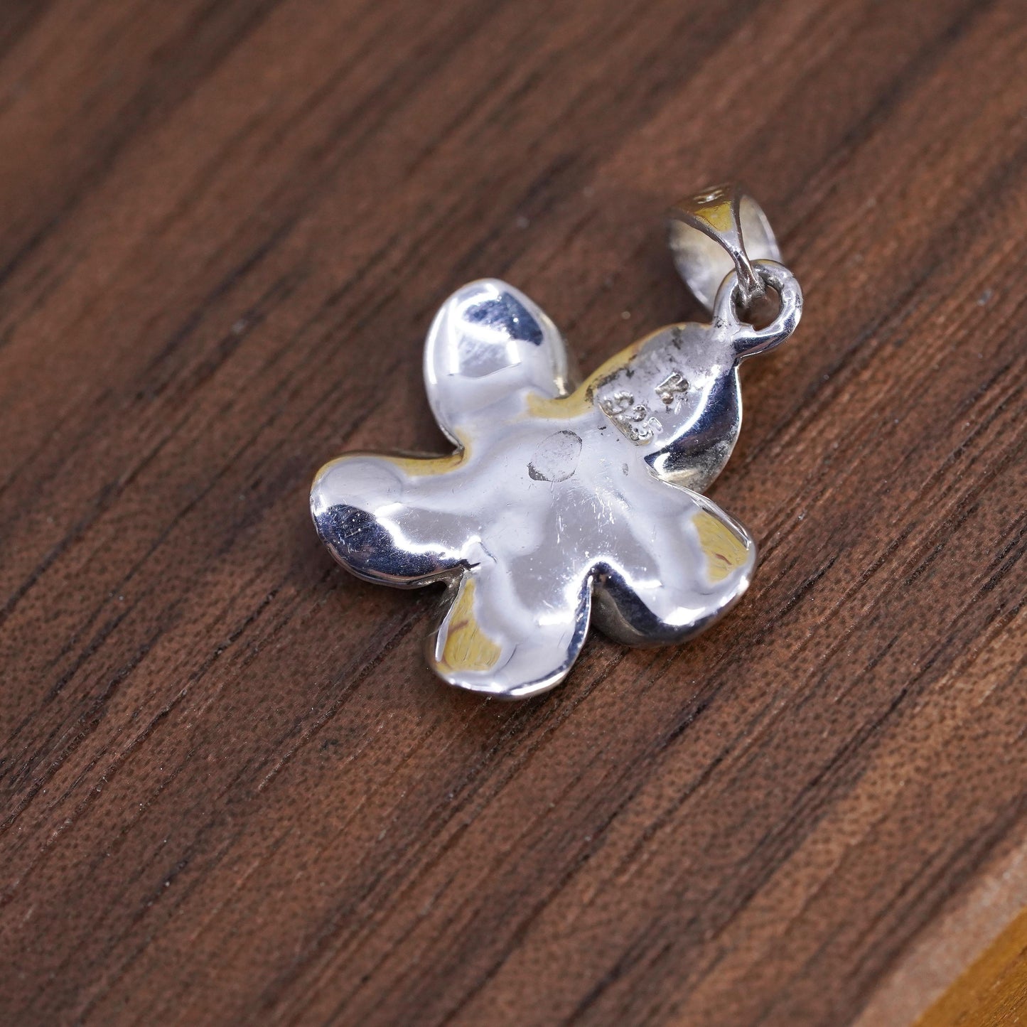 Vintage Sterling 925 silver handmade plumeria flower pendant and cz