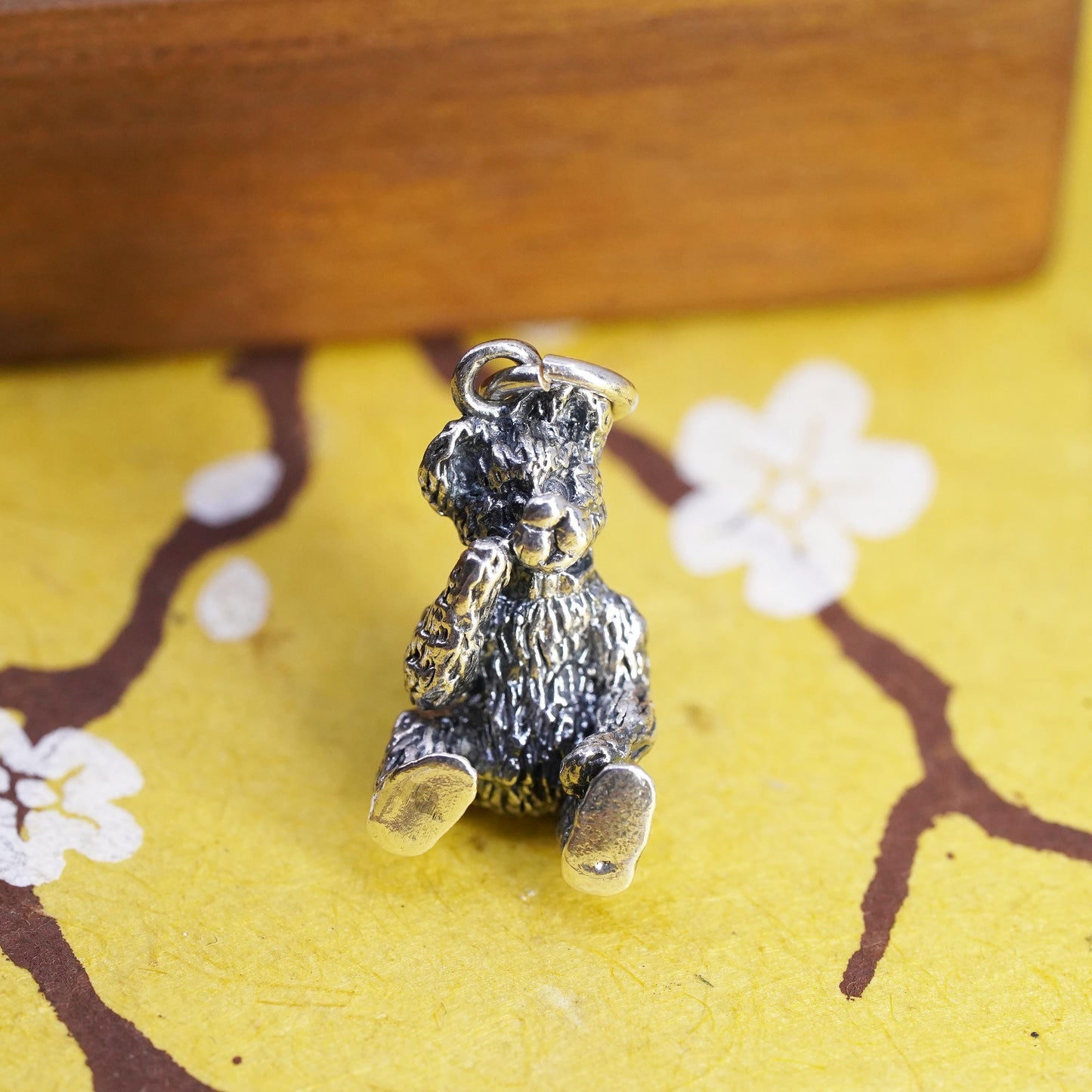 Vintage Sterling 925 silver handmade teddy bear pendant charm