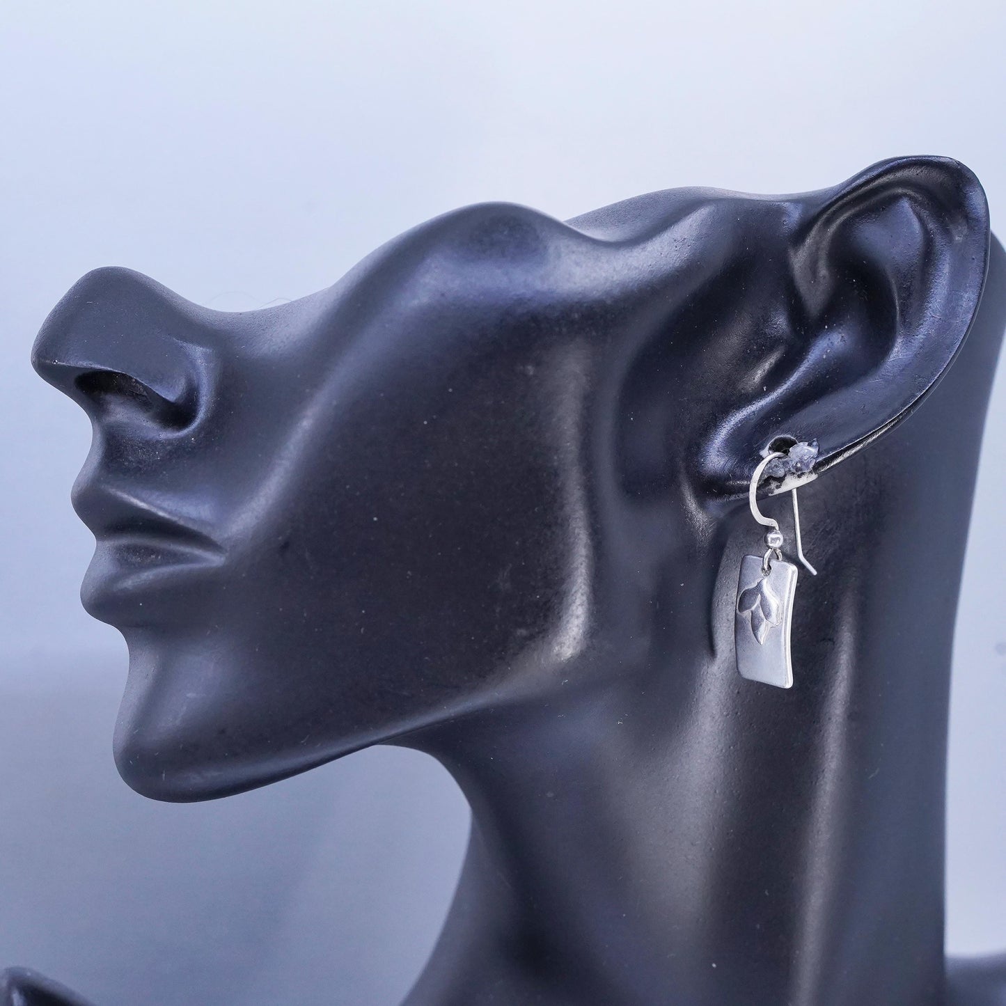 Vintage Sterling 925 silver handmade leaf tag earrings