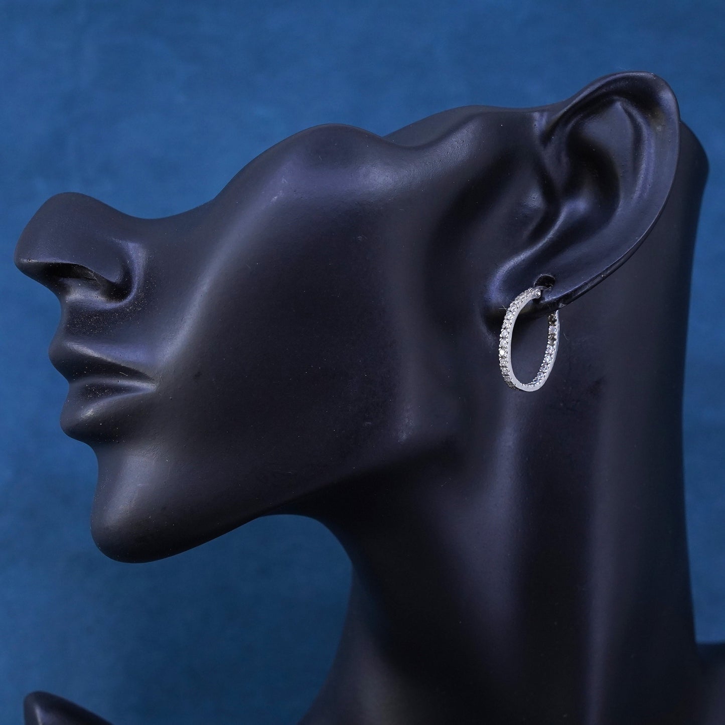 0.75”, vintage Sterling silver handmade earrings, 925 hoops, huggie with cz