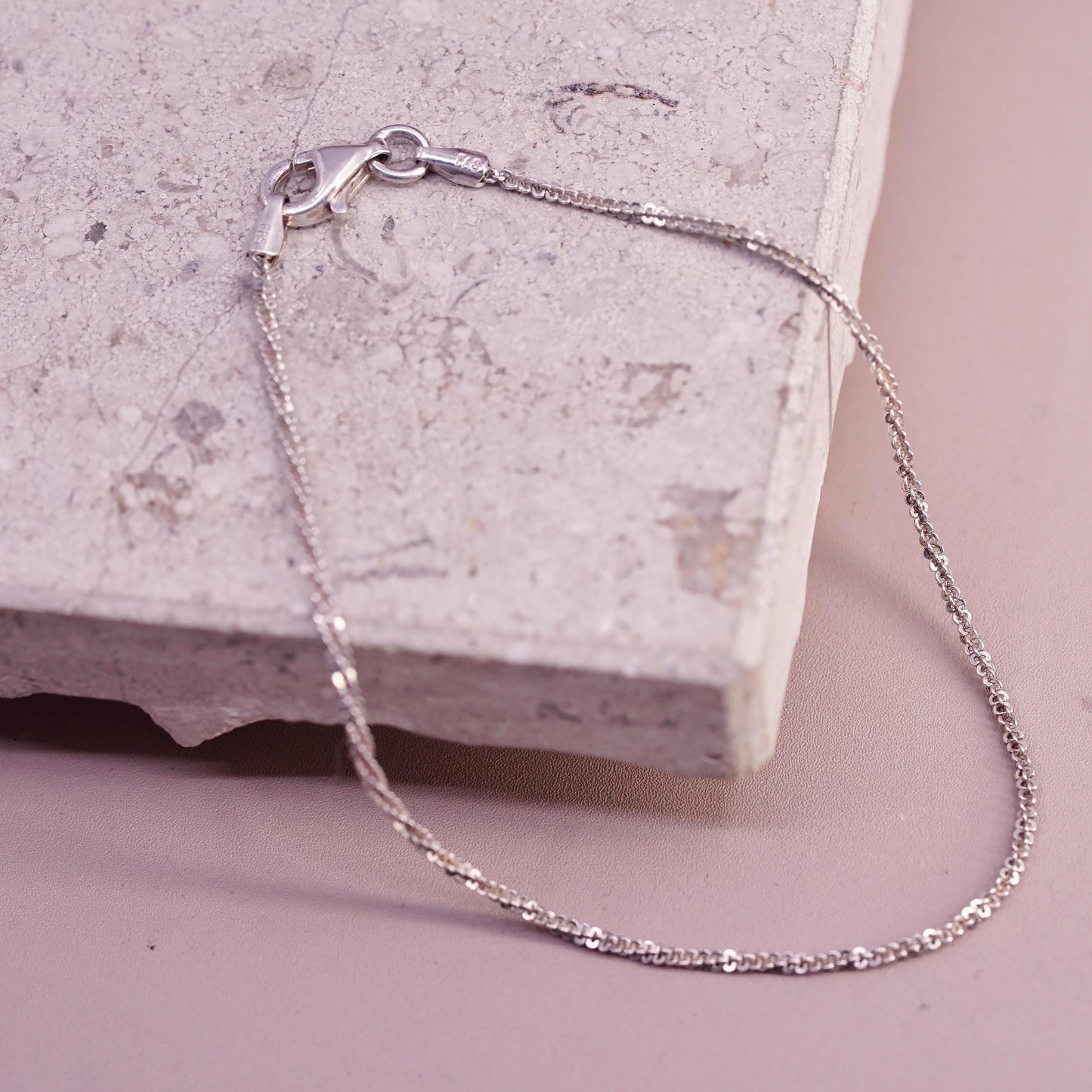7" 1.6mm, vintage Sterling silver handmade bracelet, 925 twisted link chain